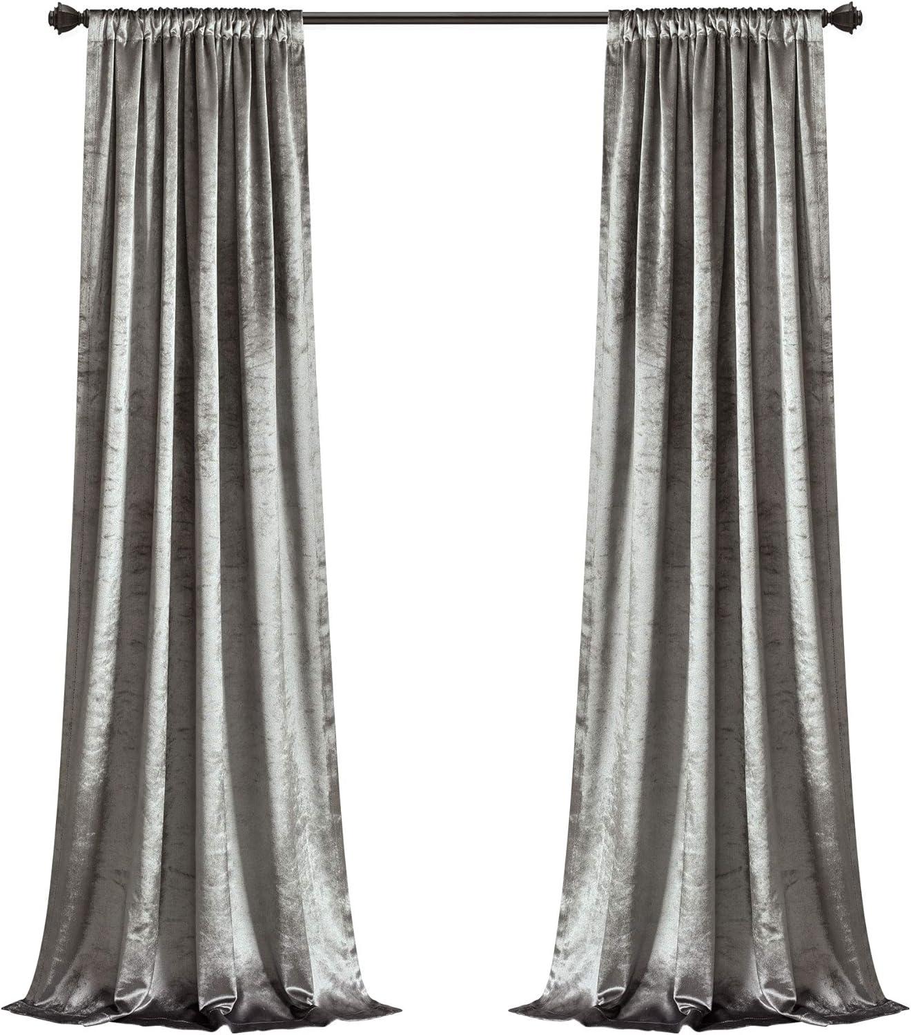 Elegant Silver Velvet Light Filtering Rod Pocket Window Curtains, Set of 2