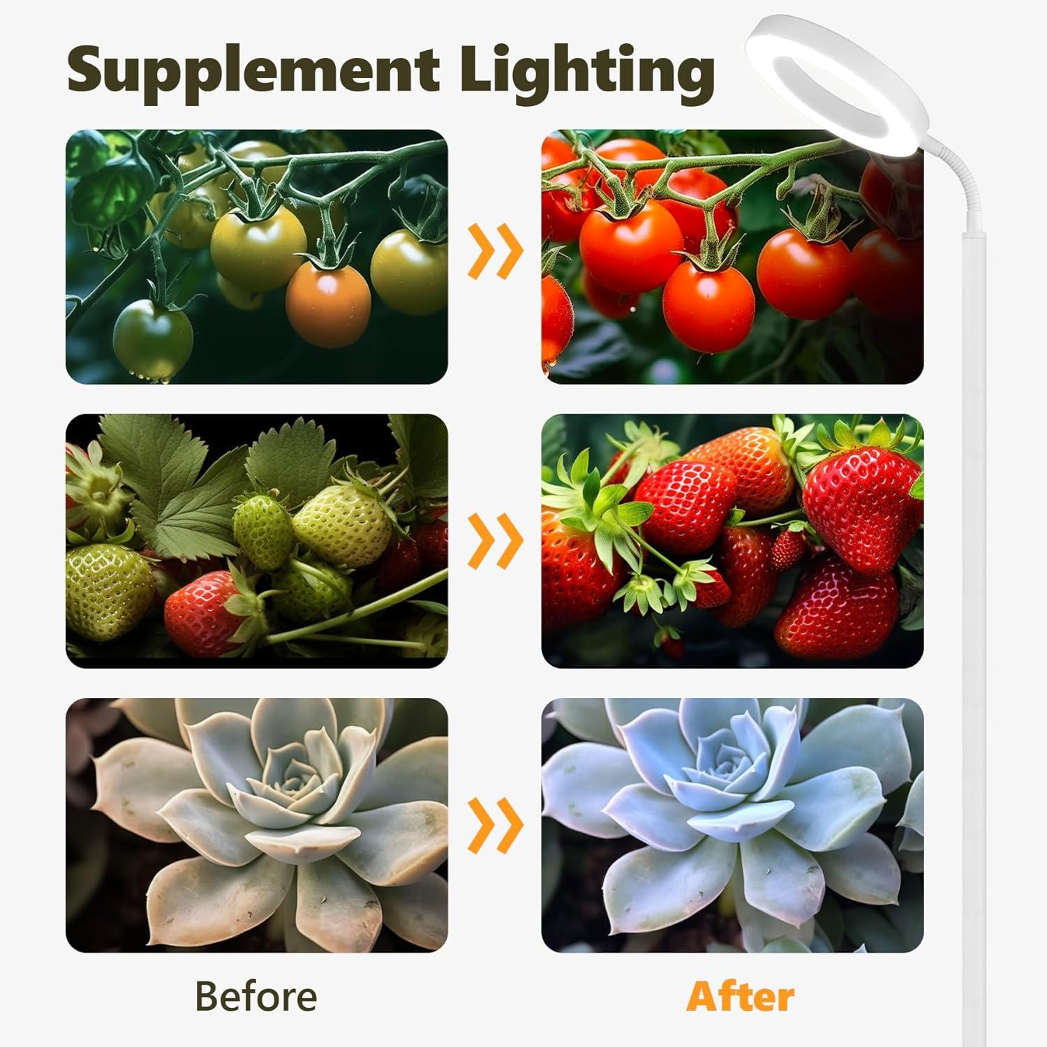 Plant Grow Light, Grow Lights for Indoor Plants Full Spectrum,20W LED Floor Plant Growing Lamp with Height Adjustable Stand, Off Timer 3/9/12H,10 Dimmable Brightness for Small Large Plants,Round