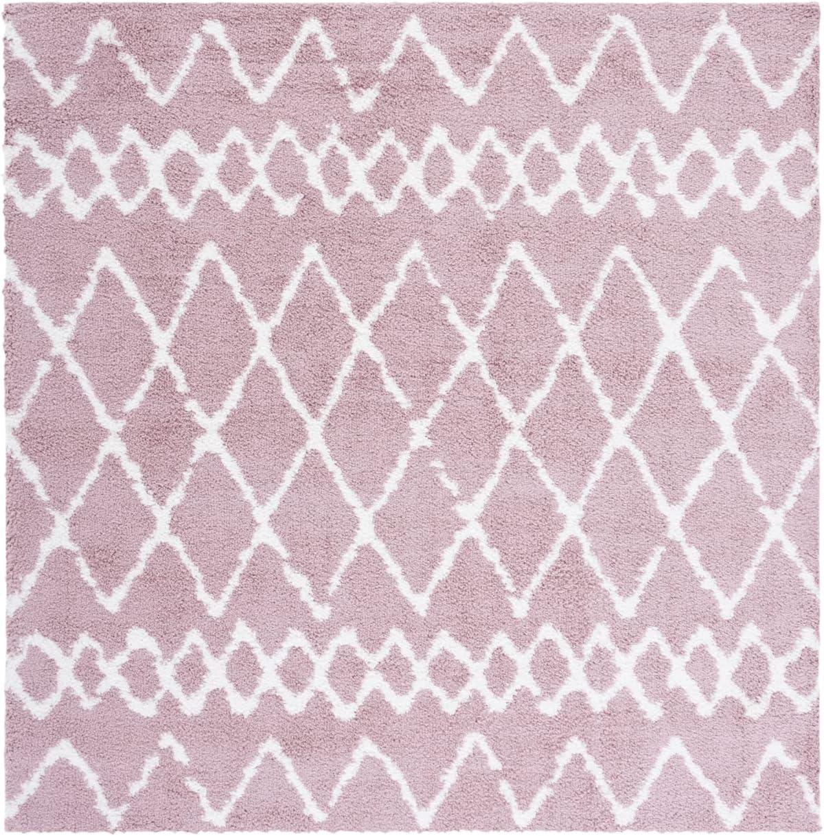 SAFAVIEH Berber Shag Feride Geometric Area Rug, Light Rose/Ivory, 8' x 10'