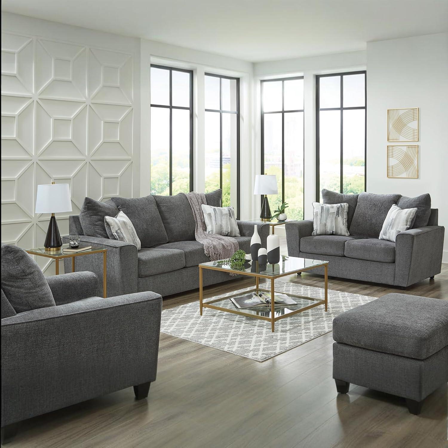 Gray Chenille Contemporary Stationary Chaise with Wood Legs