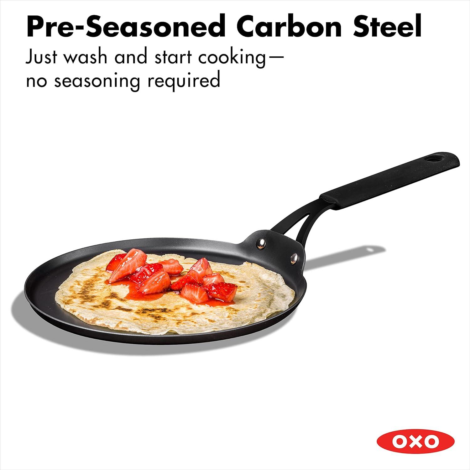 OXO Obsidian Carbon Steel 10" Crepe Pan with Silicone Sleeve