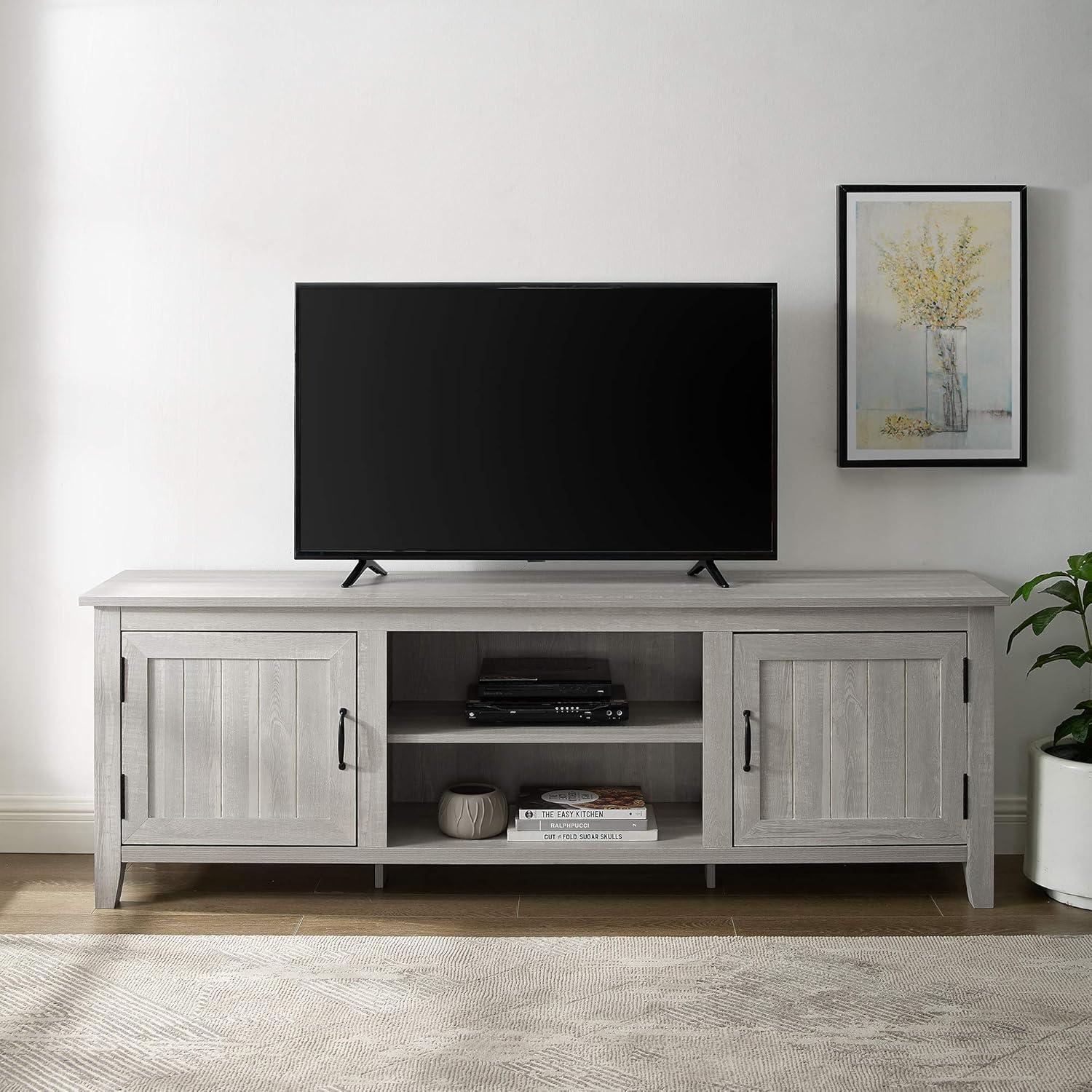 Walker Edison Simple Modern Wood TV Stand for TVs up to 78" in Stone Gray Finish