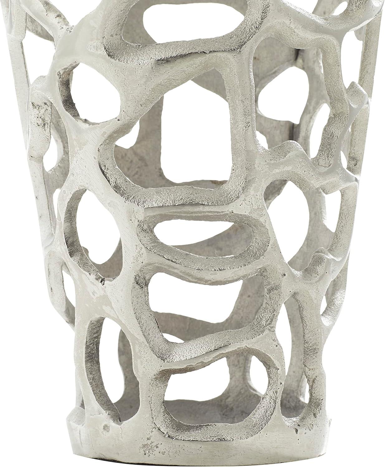 19" x 8" Eclectic Organic Hole-designed Aluminum Vase Silver - Olivia & May: Contemporary Tall Decorative Amphora