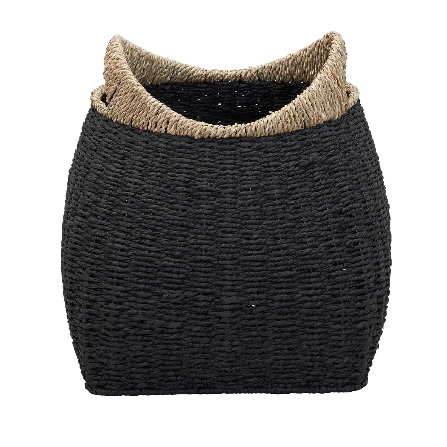 Household Essentials Basket with Handles Seagrass: Handwoven Round Storage, Brown Decorative Wicker, 14" Height