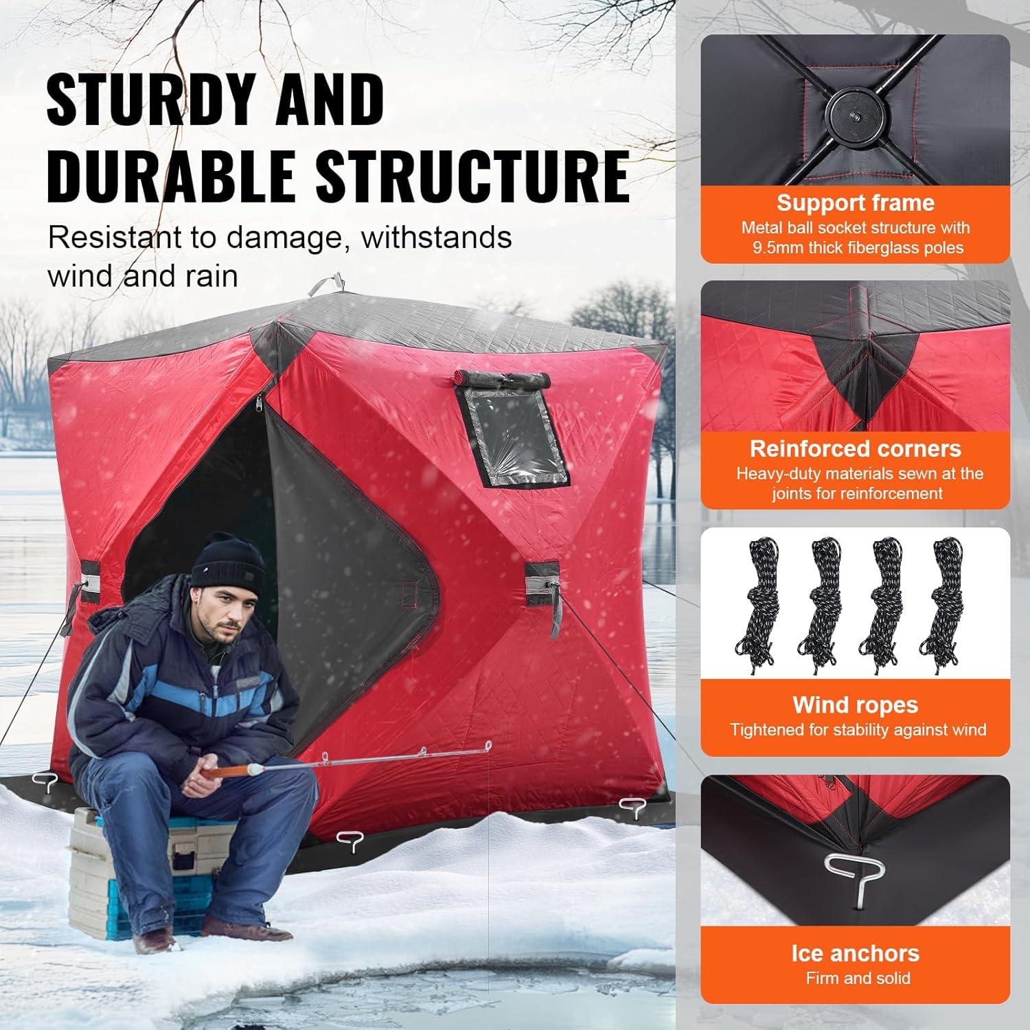 Red Pop-Up 2-Person Insulated Ice Fishing Tent with Carry Bag