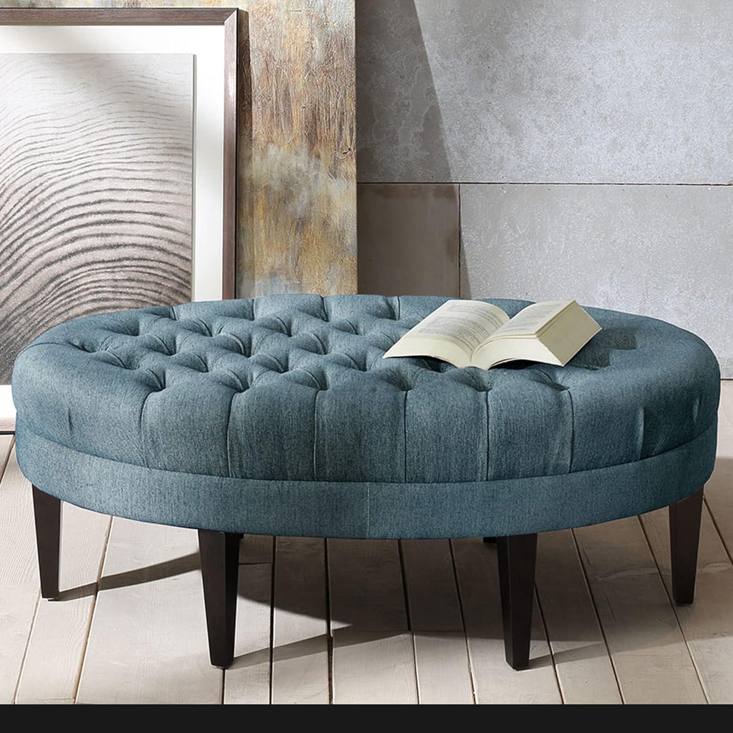 Madison Park Matthew Surfboard Tufted Ottoman Brown: Madison Park Upholstered Oval Bench, Polyester, Foam Filled