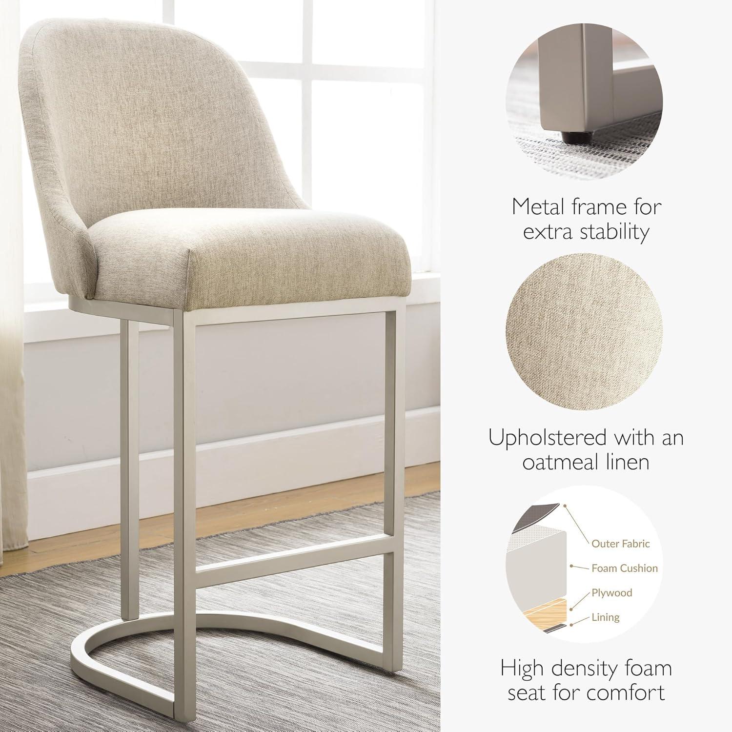 Willa Arlo™ Interiors Barrelback Stool with Linen Seat and Metal Base