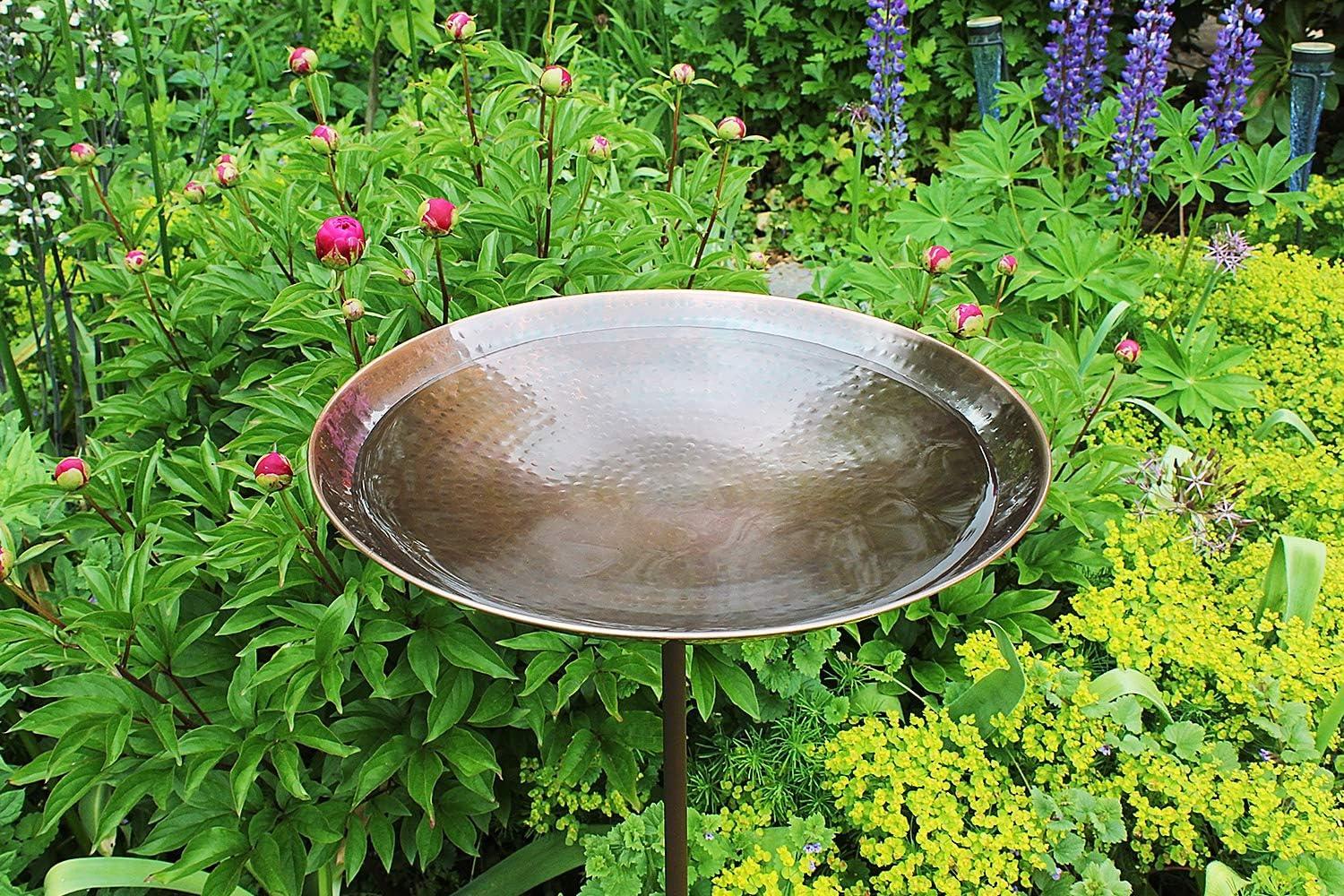 Antique Copper Hammered Birdbath with Metal Stake