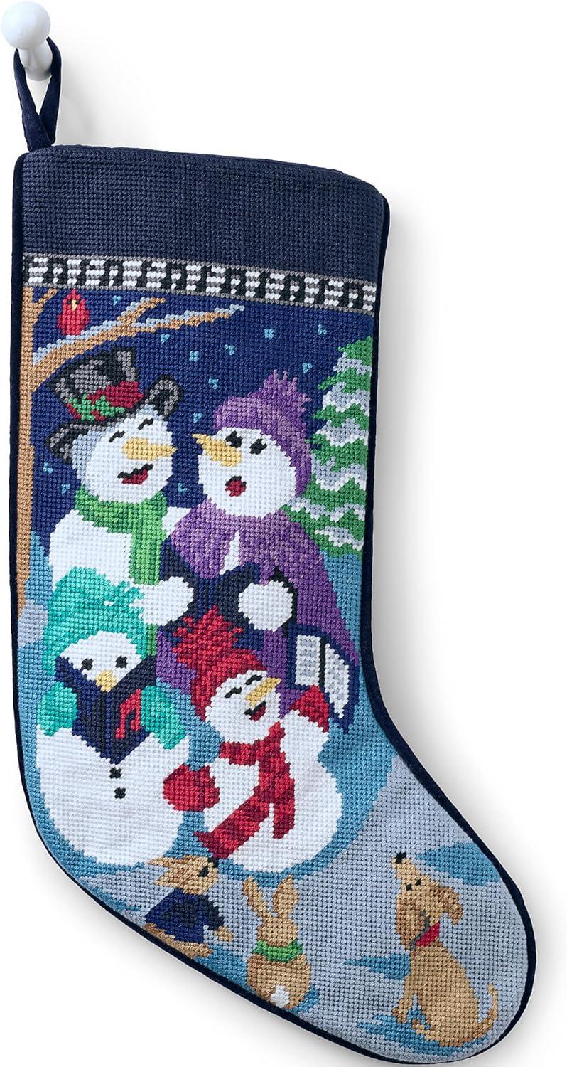 Festive Needlepoint Christmas Stocking with Singing Snowmen