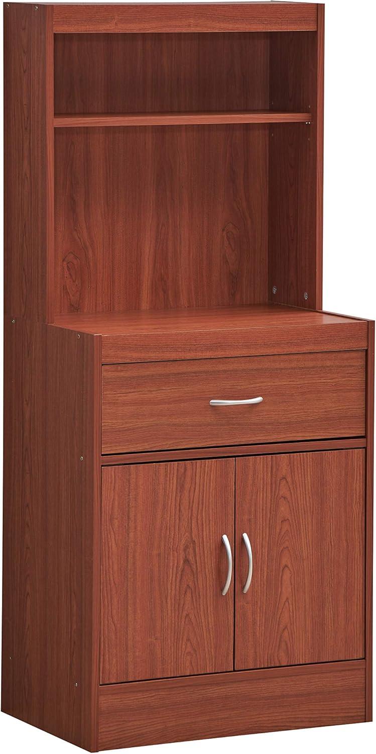 Hodedah 54" Tall Open Shelves 2-Door 1-Drawer Wooden Kitchen Cabinet in Cherry