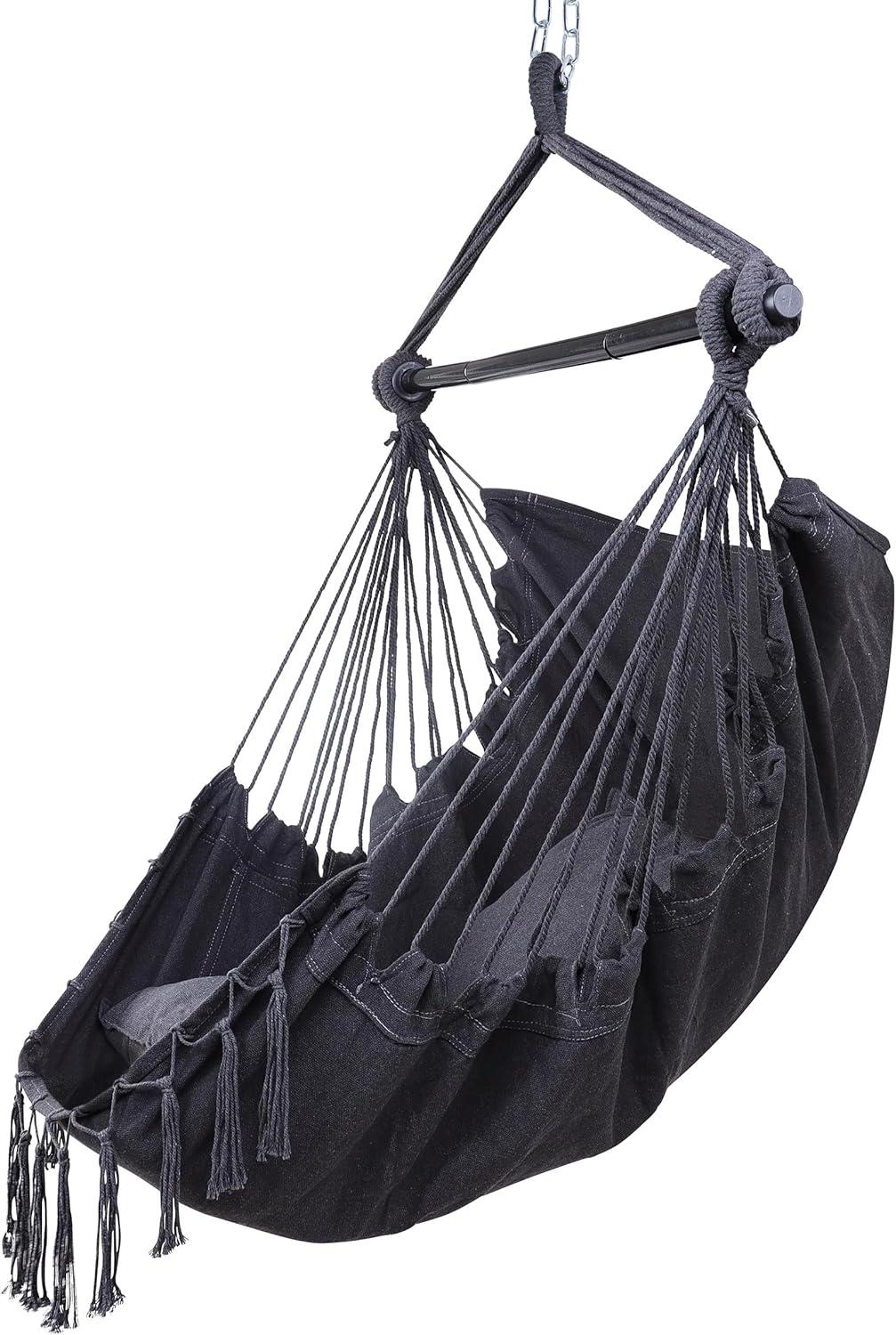 7Penn Hammock Chair Swing - Indoor Outdoor 440lb Max Black Boho Hanging Chair