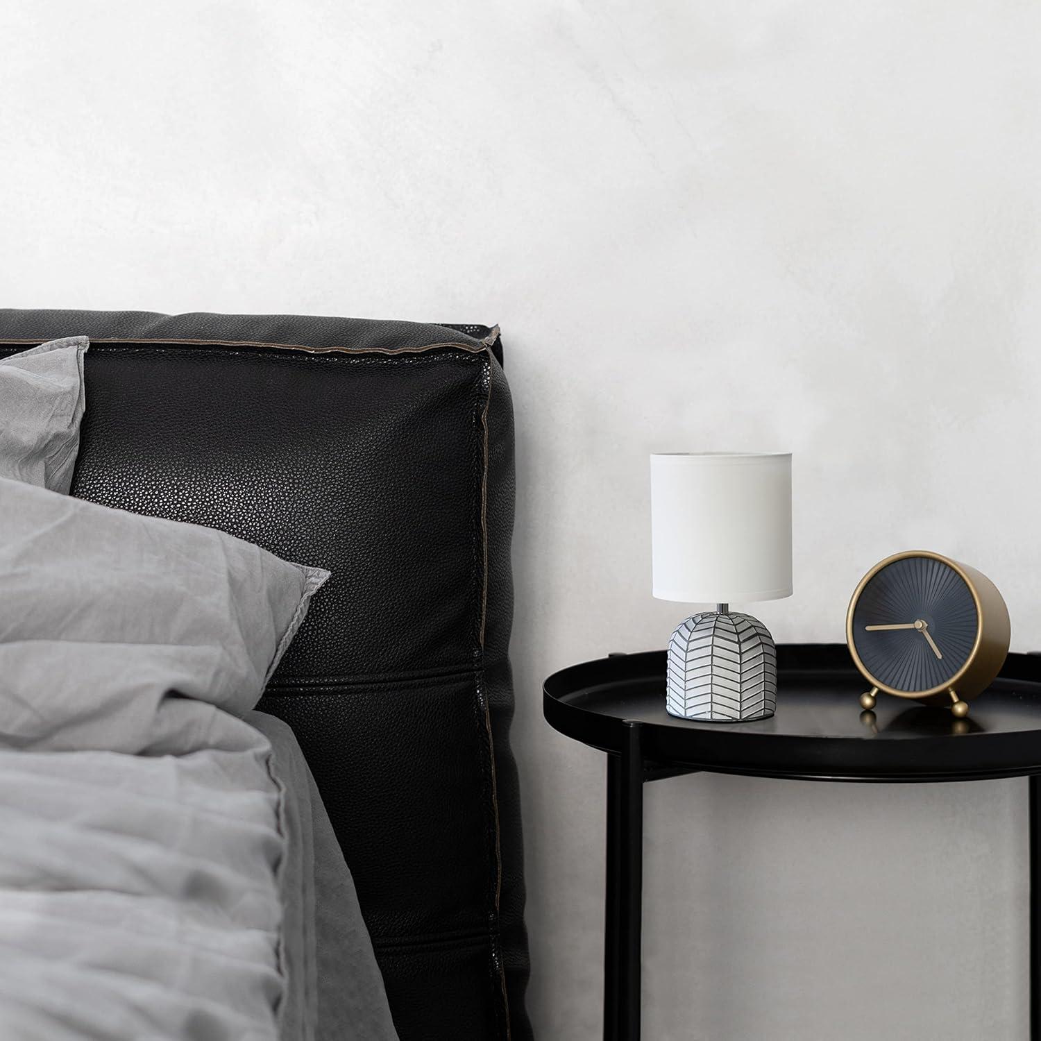 10.43" Petite Contemporary Webbed Waves Base Bedside Lamp with White Drum Shade - Simple Designs: ETL Listed, No Assembly Required