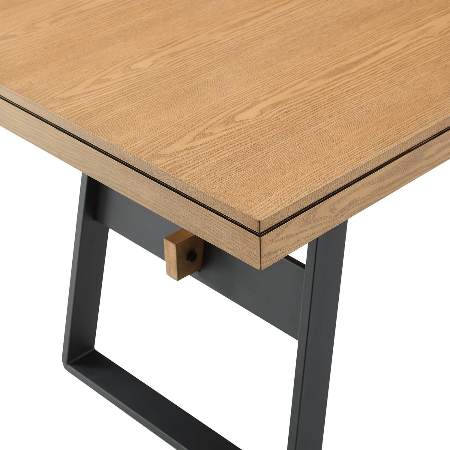 Walker Edison Industrial 72" Metal and Wood Dining Table, Light Oak Veneer