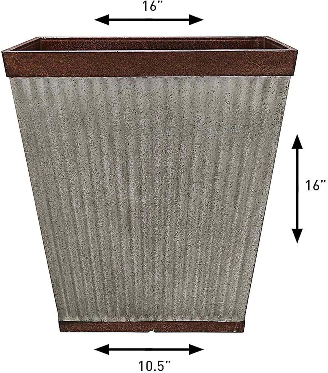 Southern Patio HDR-046851 16 Inch Square Rustic Resin Indoor Outdoor Garden Planter Urn Pot for Flowers, Herbs, and Flowers