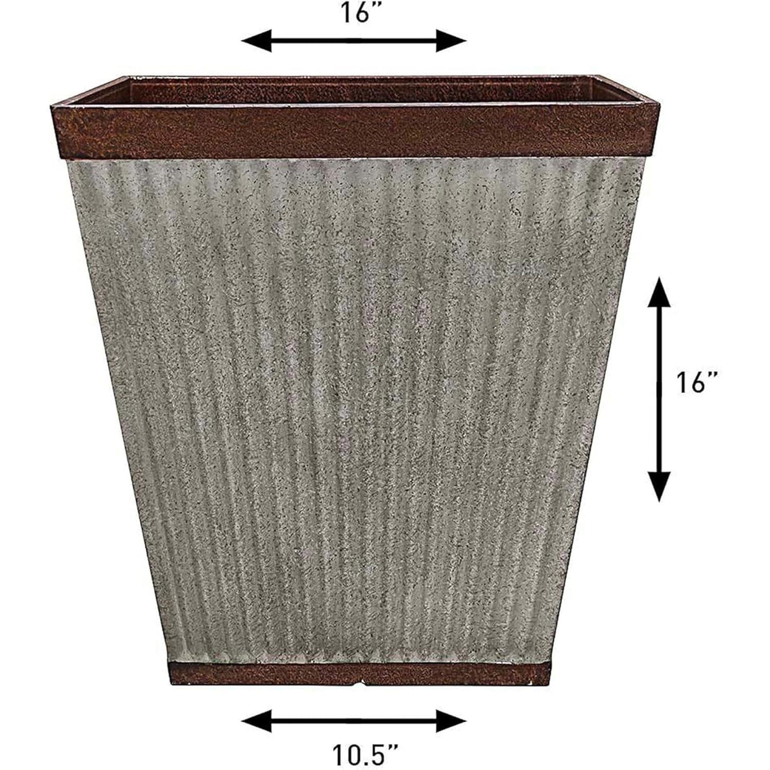 Southern Patio HDR-046851 16 Inch Square Rustic Resin Indoor Outdoor Garden Planter Urn Pot for Flowers, Herbs, and Flowers