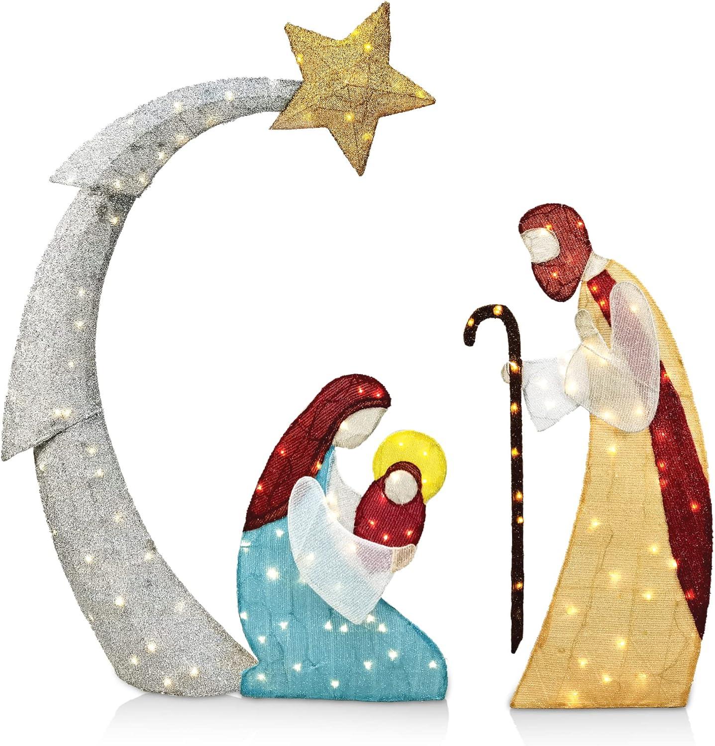 Joiedomi 5FT Christmas Nativity Scene Yard Light with Pre-Lit LED Lights for Indoor Outdoor Garden, Lawn, Christmas Event, Christmas Eve Night Decoration