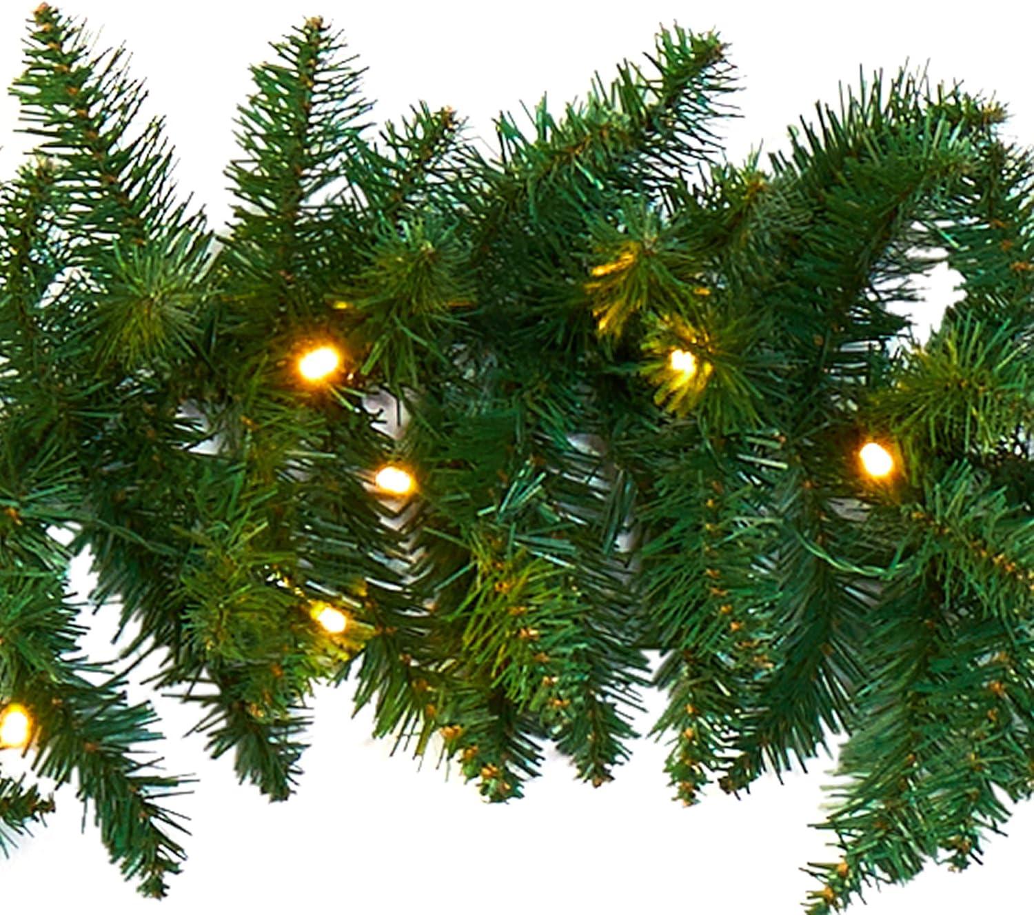 Nearly Natural 9’ Christmas Pine Artificial Garland with 50 Warm White LEDs Lights