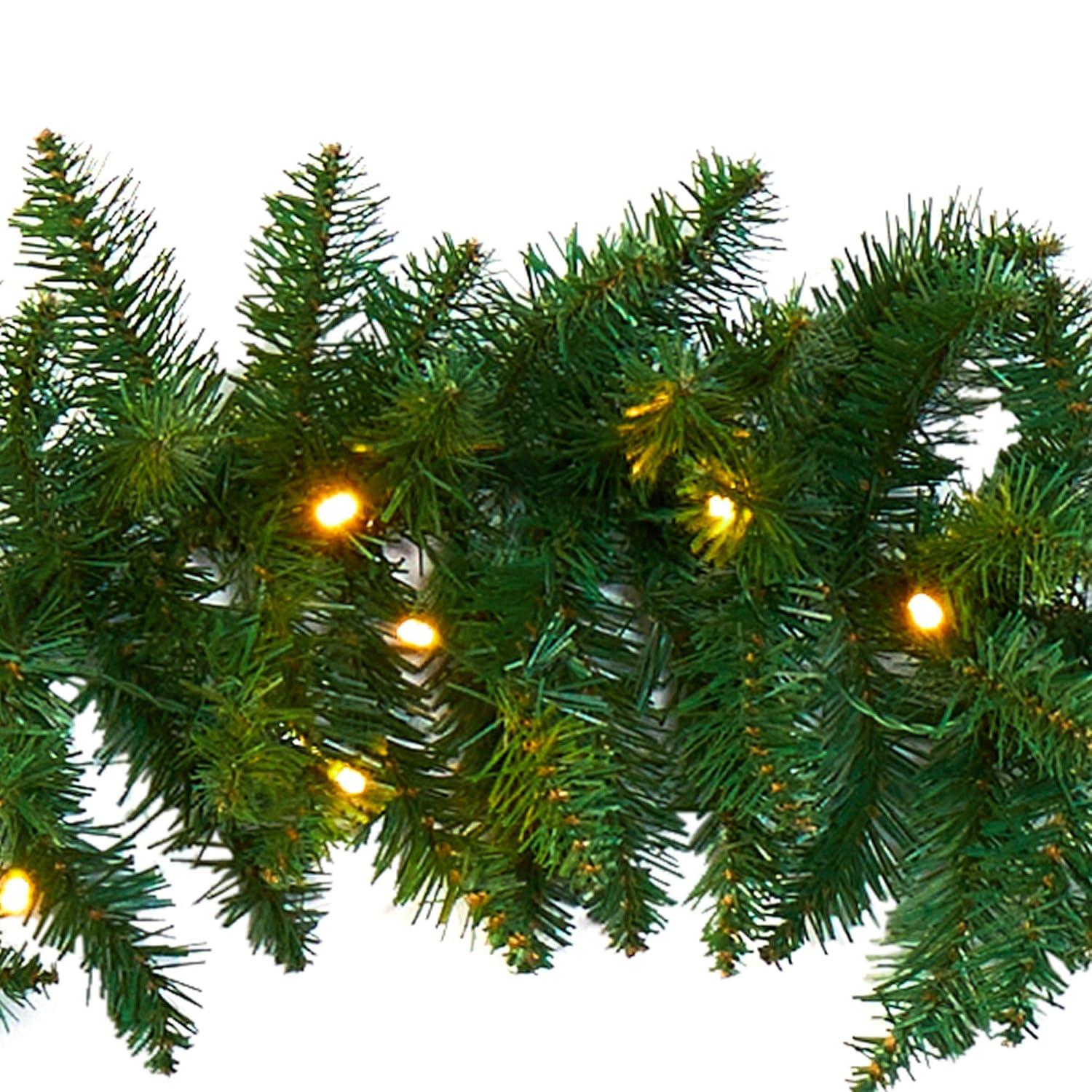 Nearly Natural 9’ Christmas Pine Artificial Garland with 50 Warm White LEDs Lights