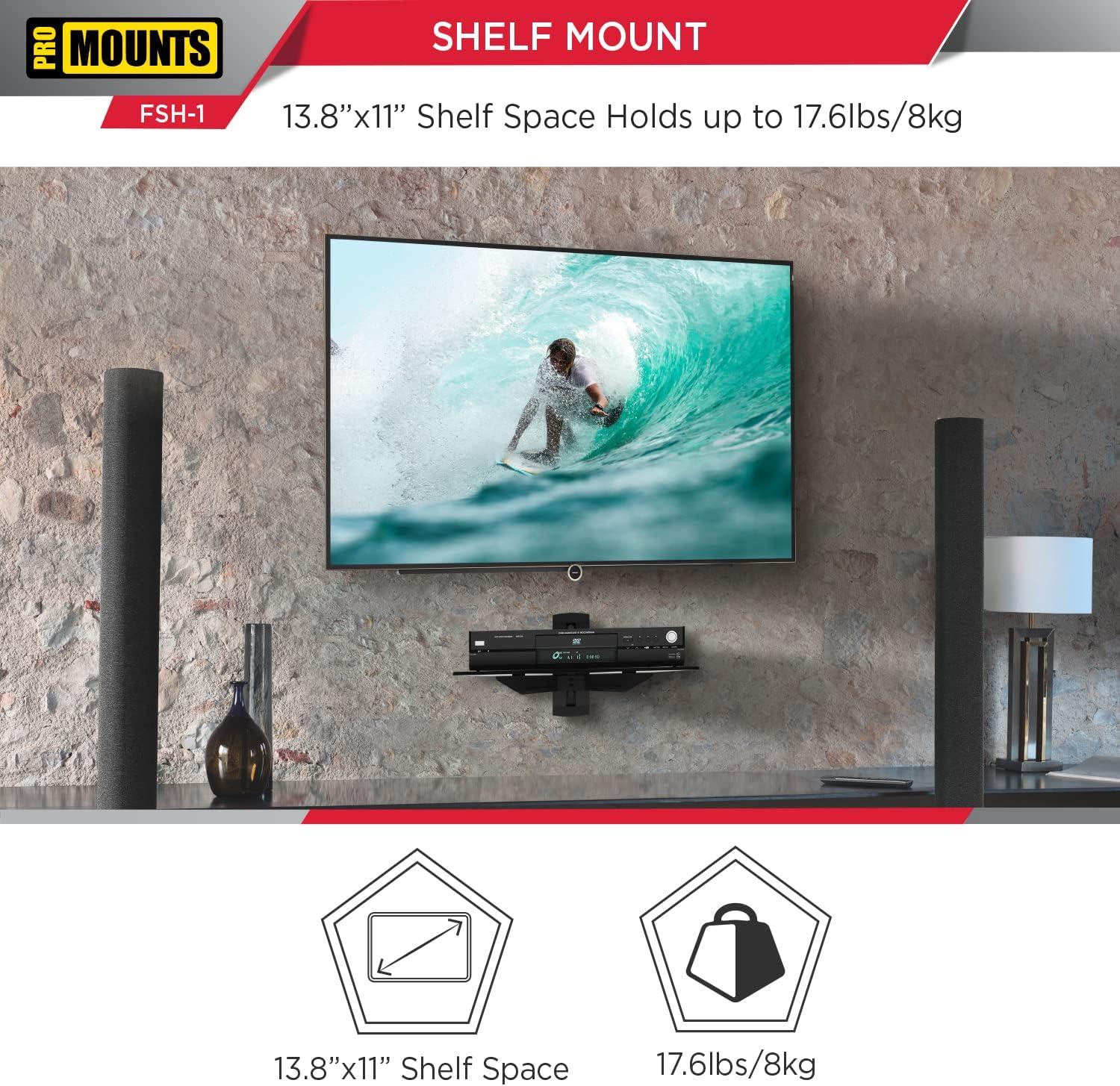 ProMounts Durable AV Wall Shelf, Single Glass, Supports up to 17.6lbs Max Weight