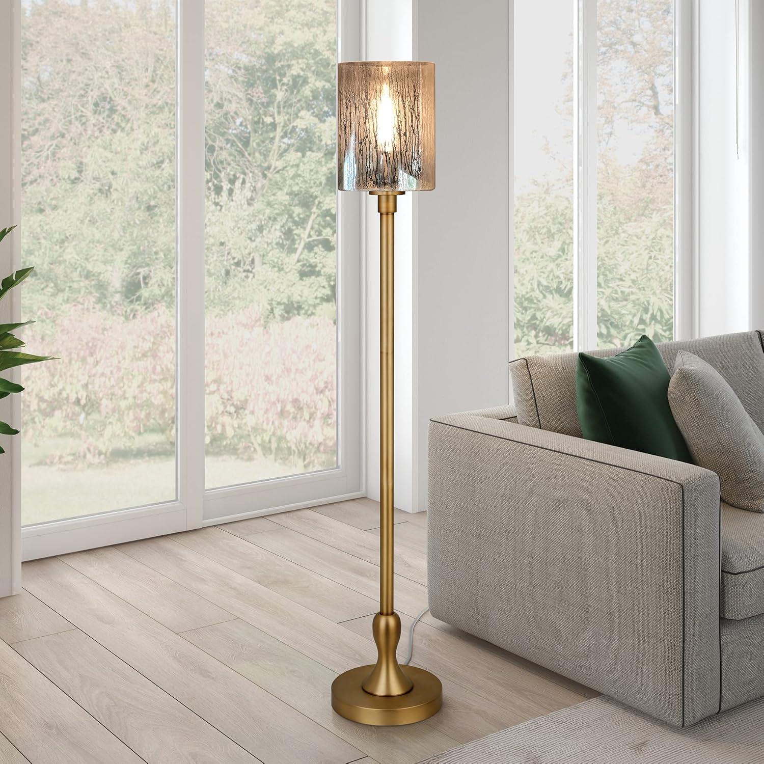 Numit 68.75" Tall Floor Lamp with Glass Shade in Brass/Mercury Glass
