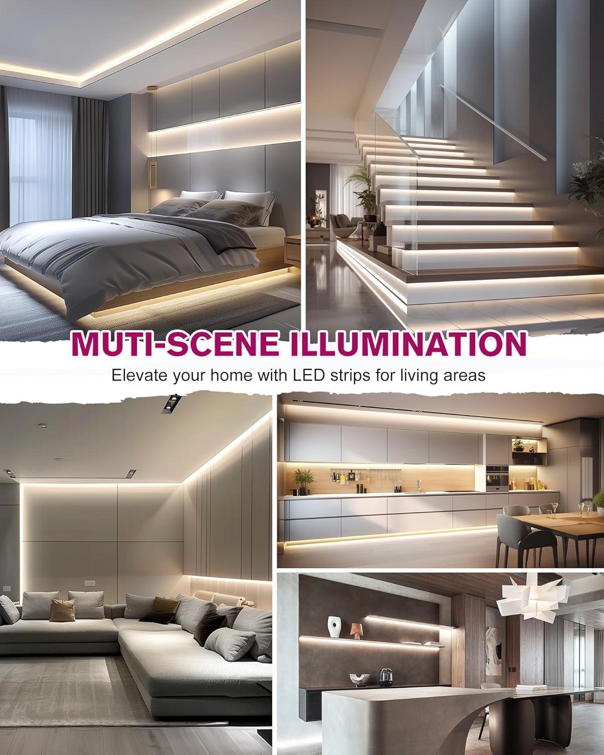 EMITEVER COB LED Strip Lights Kit Neutral White with Remote & 24V Power Supply,16.4ft Dimmable Tape Light 4000K, High Density 2400LEDs, 300+LM/FT,CRI90+, UL Listed for Bedroom Kitchen Cabinet Lighting