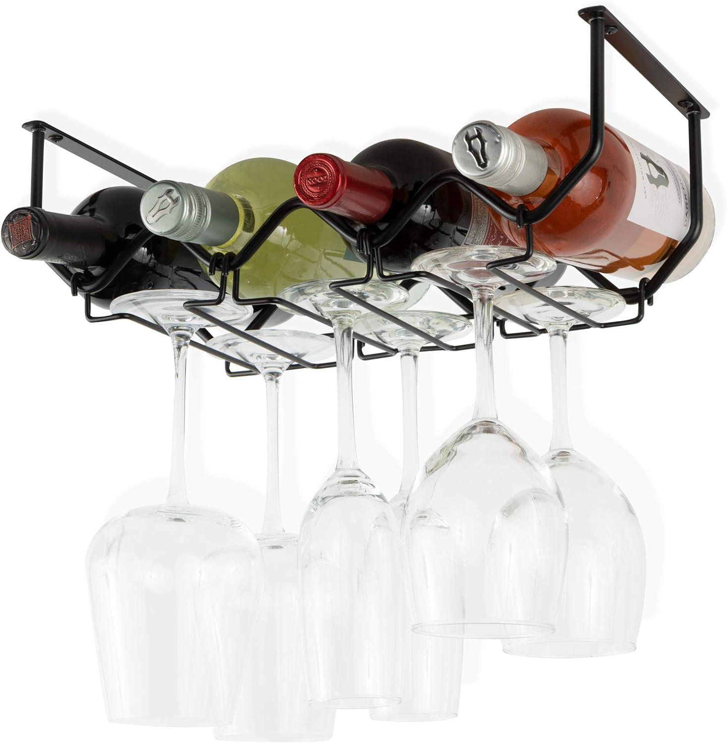 Wallniture  Piccola Under Cabinet Wine Bottle Holder and Stemware Rack Black