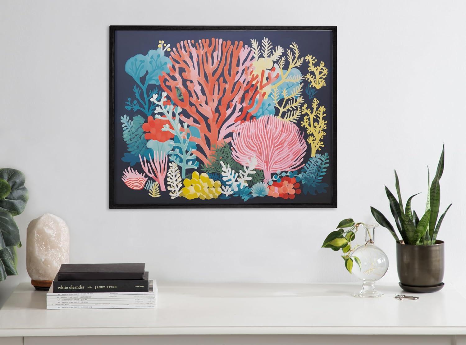 Kate & Laurel All Things Decor 20"x16" Gallery Bright Coral Underwater Ocean Print by The Creative Bunch Studio Black
