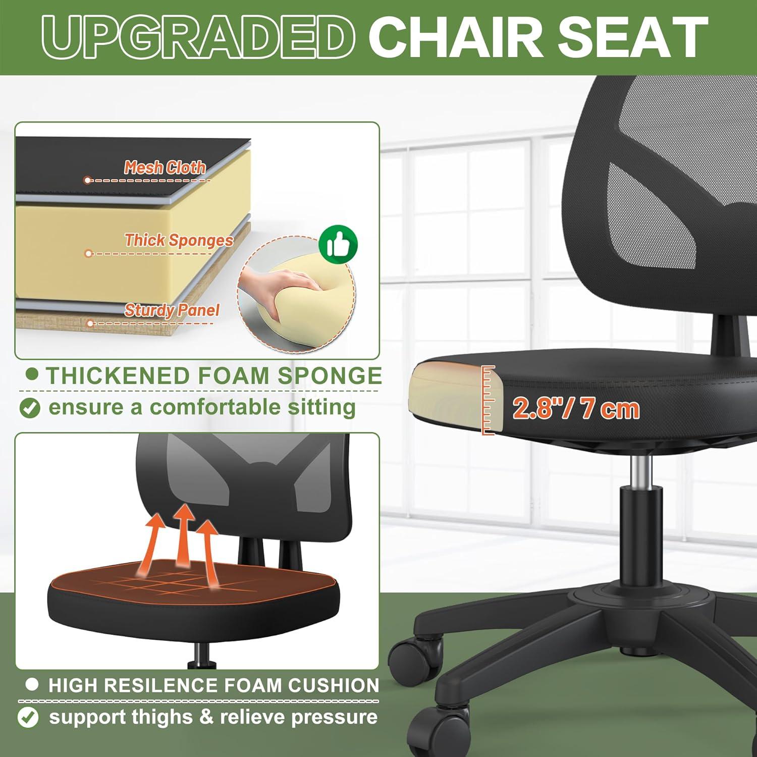 Mesh Office Chair Ergonomic Small Desk Chair No Arms Black Swivel Computer Chair with Wheels Task Chair for Small Spaces Mid Back Home Office Chair for Adults and Kids