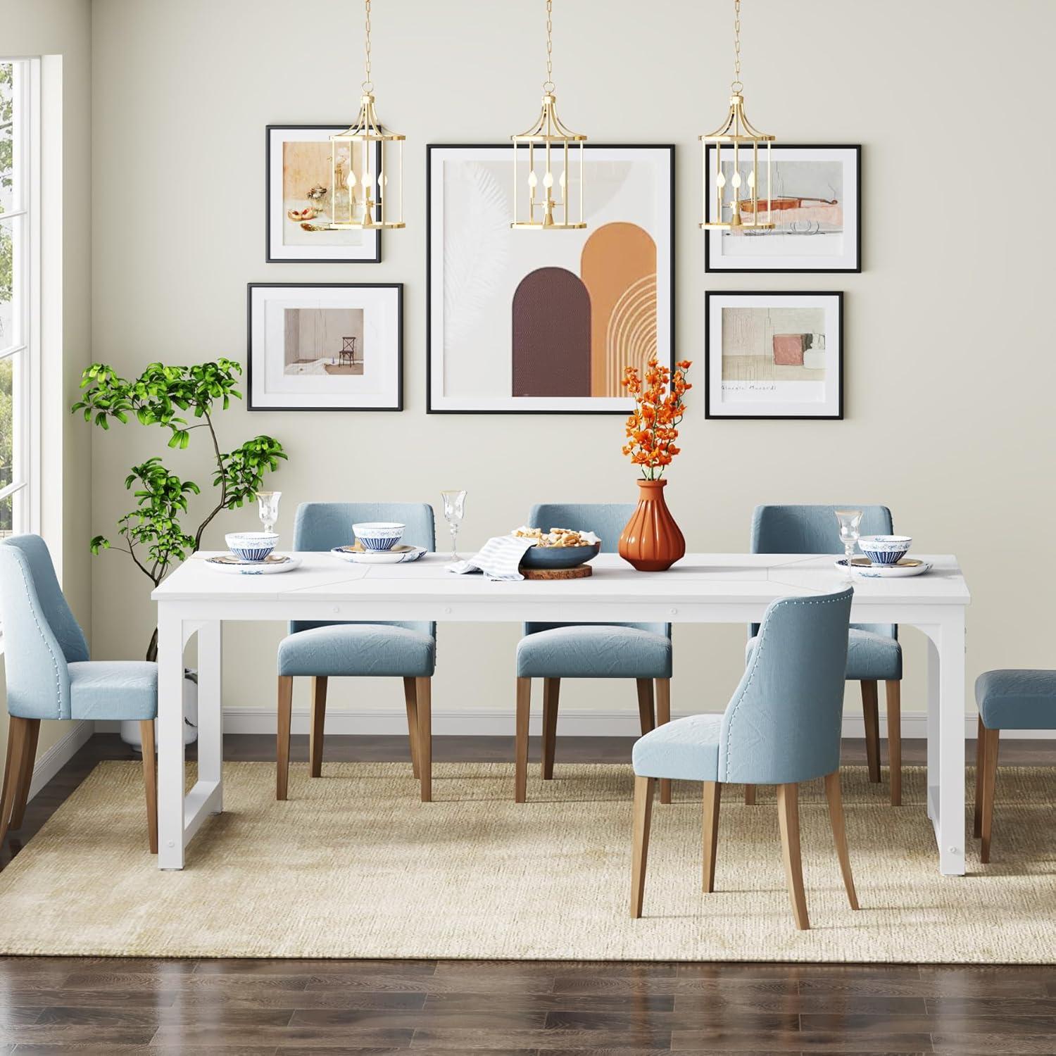 White Rectangular Reclaimed Wood Dining Table with Metal Legs