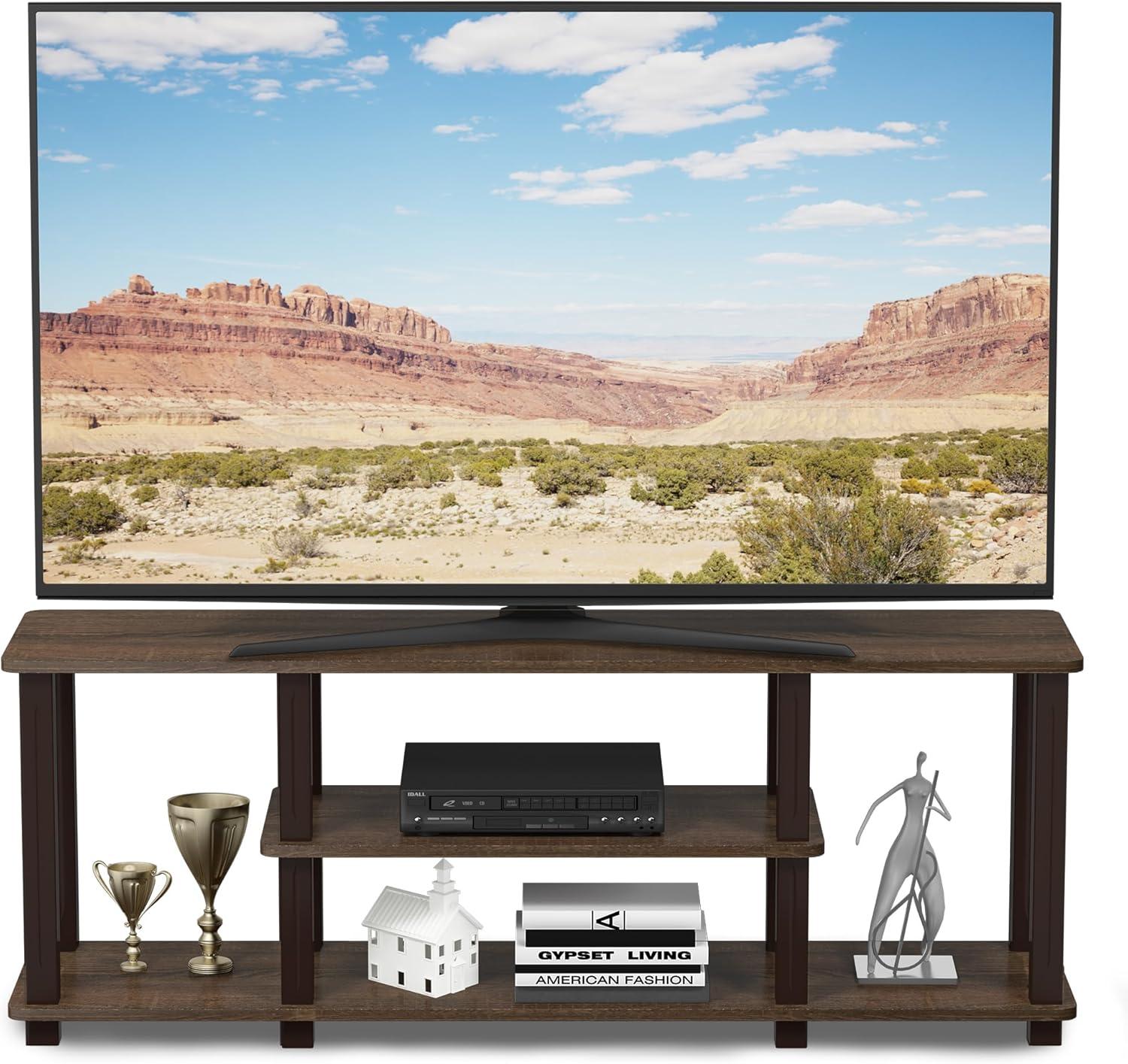 Furinno Turn-S-Tube No Tools 3D 3-Tier Entertainment TV Stands with Square Tube, Walnut/Brown, 18027WN/BR