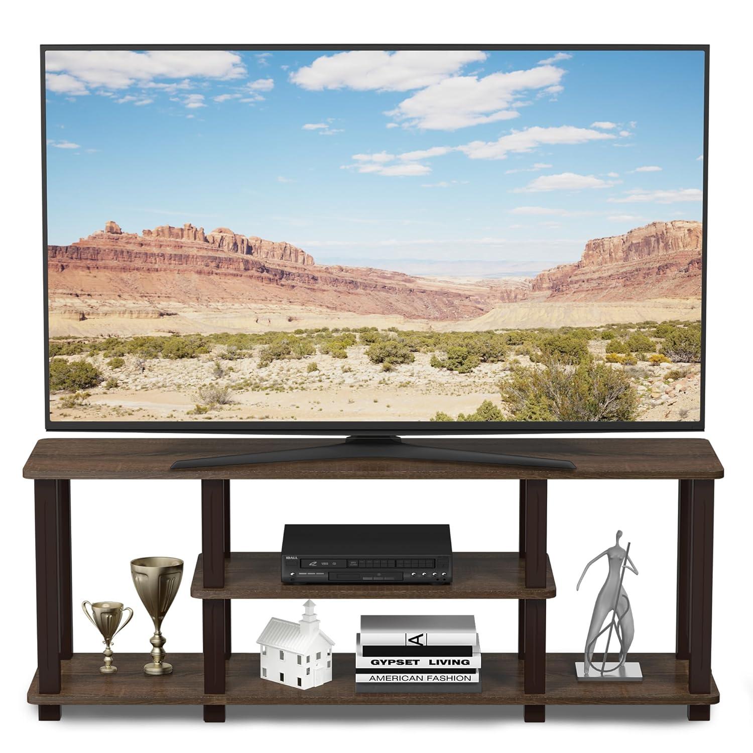 Furinno Turn-S-Tube No Tools 3D 3-Tier Entertainment TV Stands with Square Tube, Walnut/Brown, 18027WN/BR