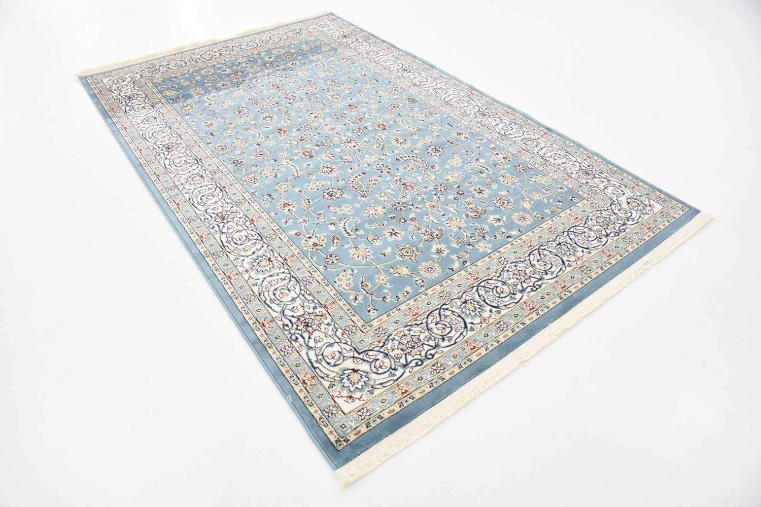 Rugs.com Rabia Collection Rug – 5' x 8' Blue Low Rug Perfect For Bedrooms, Dining Rooms, Living Rooms