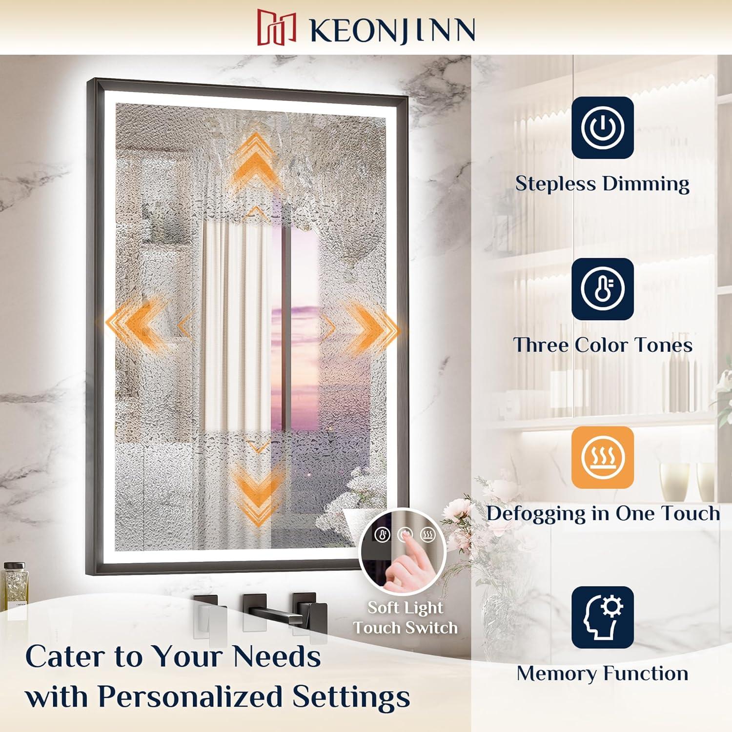 Ivy Bronx Keonjinn 40 X 24 In LED Bathroom Mirror With Lights, Adjustable 3 Color Lights, LED Vanity Mirror, Wall Mounted Anti-Fog Dimmable Mirror, UL Listed LED Driver, HD Tempered Glass(Horizontal/Vertical)