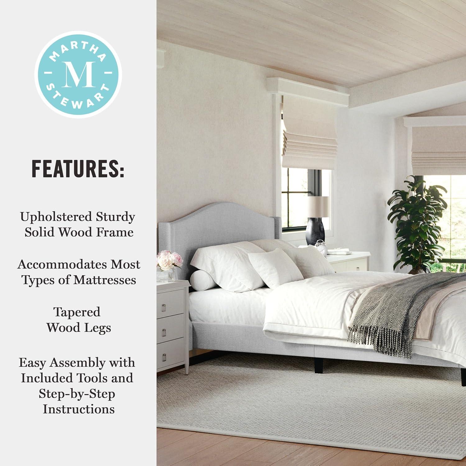 Martha Stewart Amelia Upholstered Platform Bed With Curved Headboard