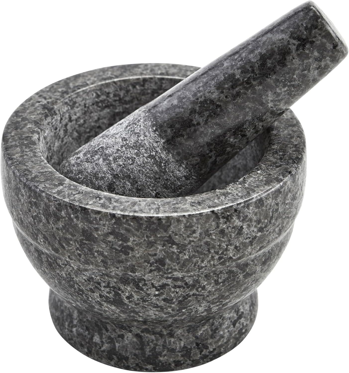 Imusa 3.75" Mini Polished Granite Mortar and Pestle, Gray (3.7" x 3.7" x 2.8")