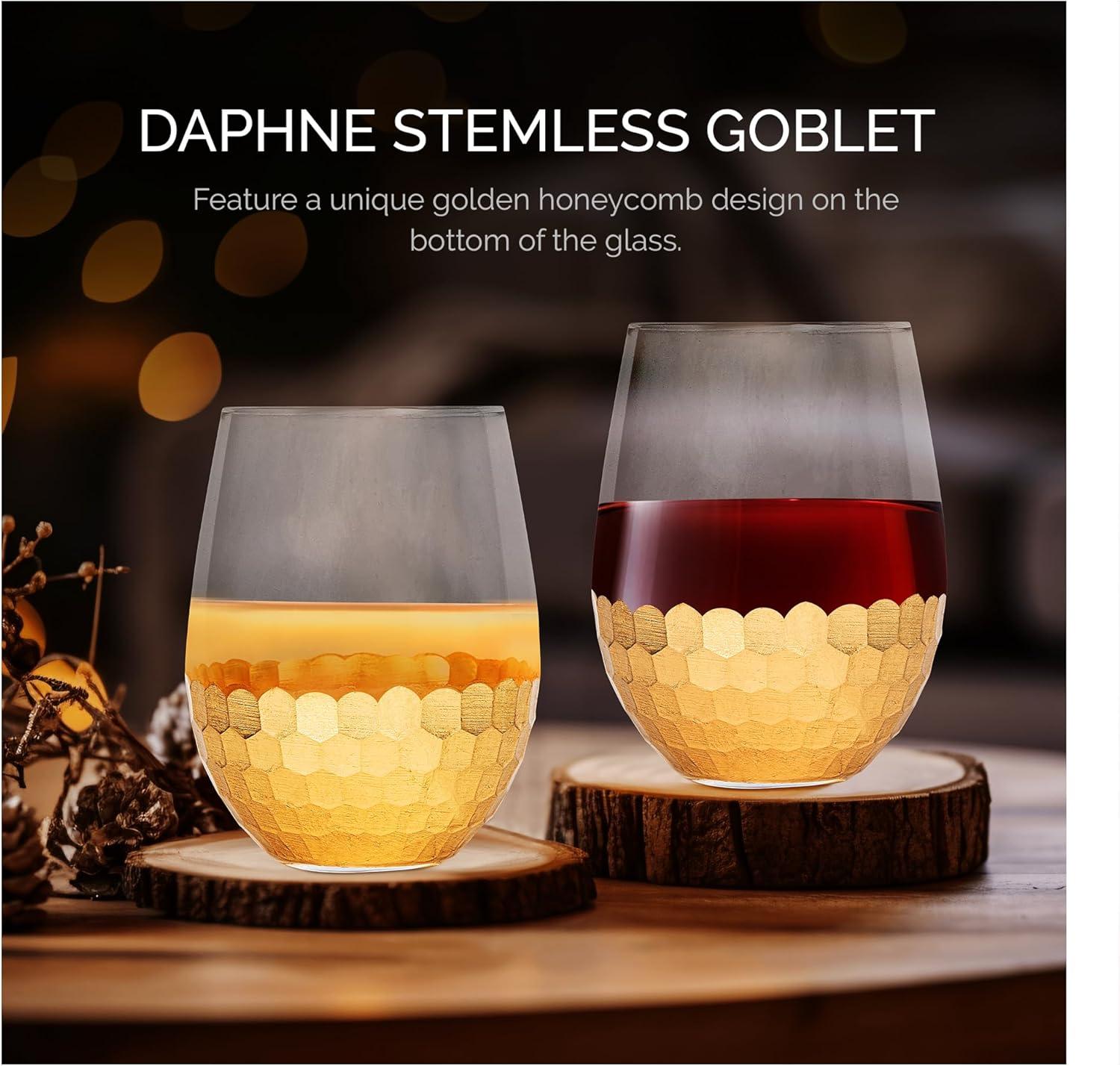 Gold Honeycomb Stemless Glass Set of 6