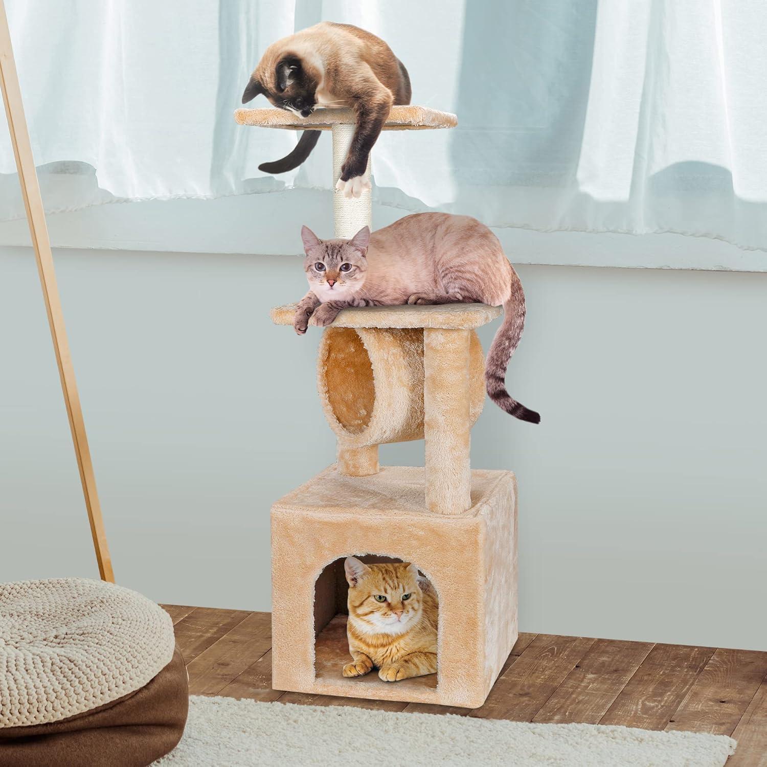 ZENY 36-in Cat Tree & Condo Scratching Post Tower, Beige