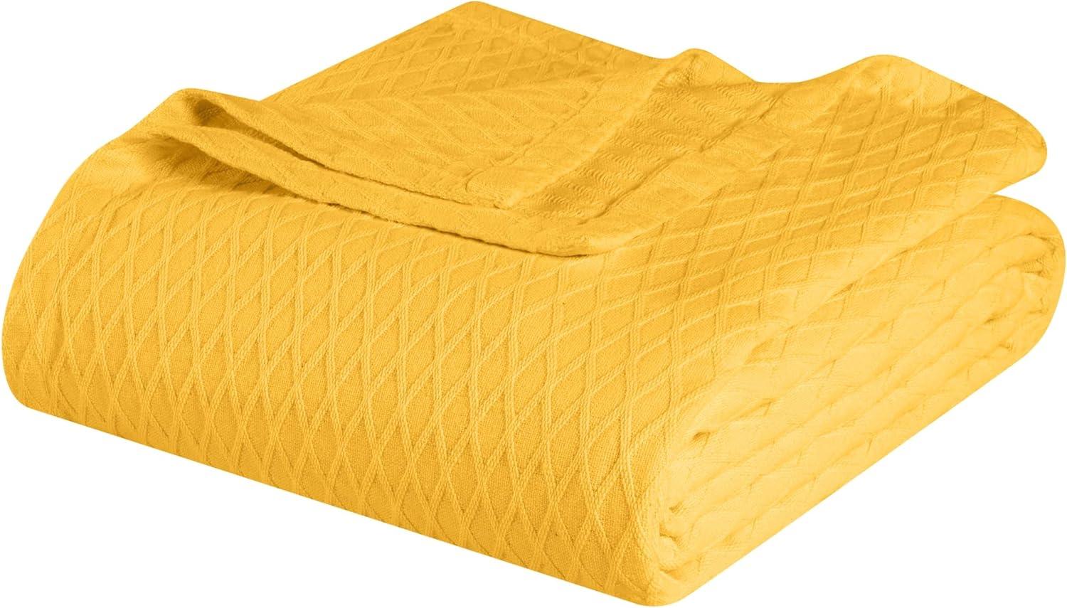 Superior Diamond All-Season Cotton Blanket, Throw, Yellow