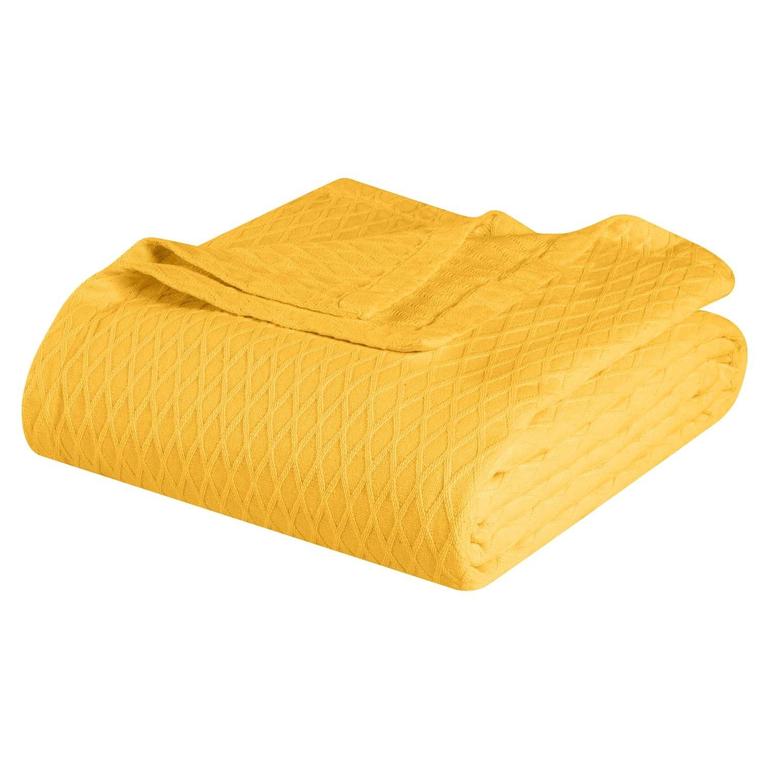 Superior Diamond Weave All-Season Cotton Blanket, Throw (Non-Standard), Yellow