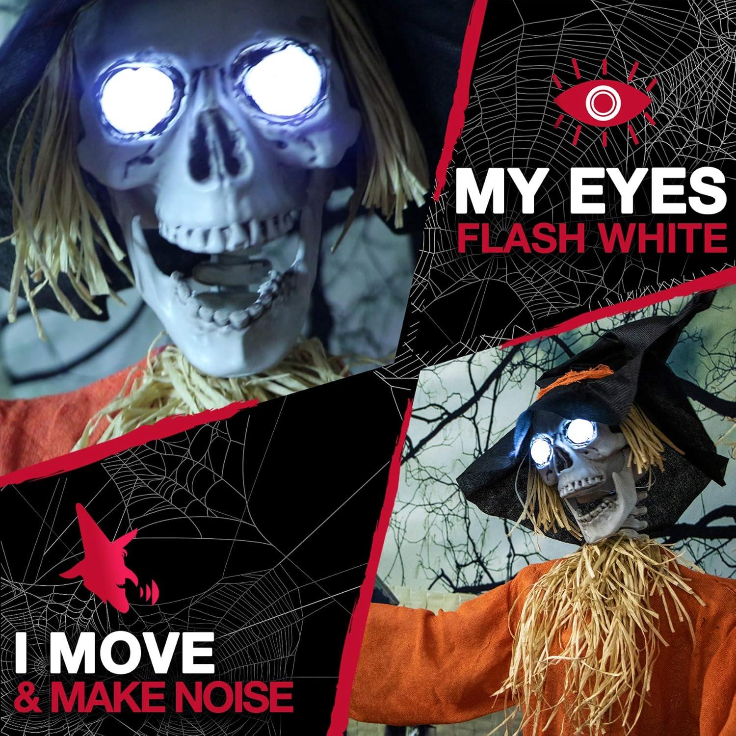 Haunted Hill Farm Haunted Hill Farm 15-ft. Animatronic Scarecrow for covered outdoor Halloween decoration