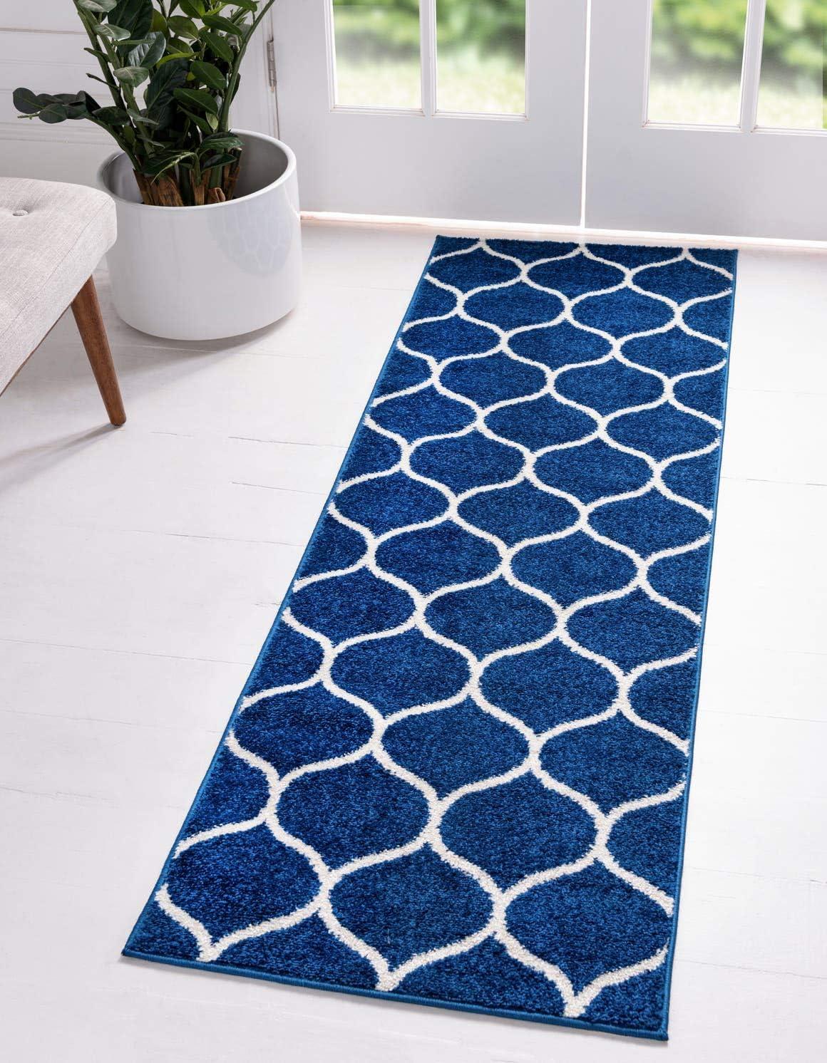Unique Loom 2' 0 x 13' 0 Trellis Frieze Rounded Navy Blue Area Rug
