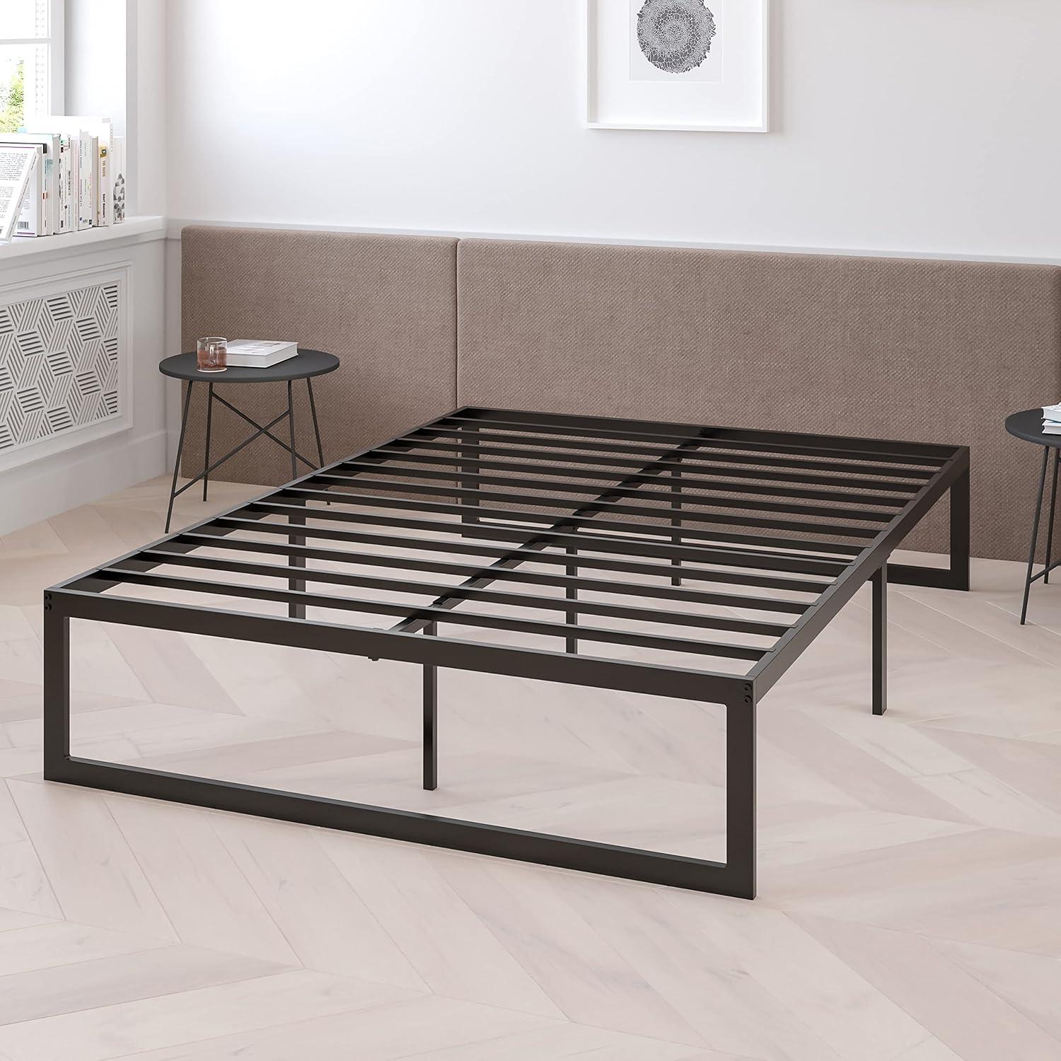 Full Size Black Metal Platform Bed Frame with Slats