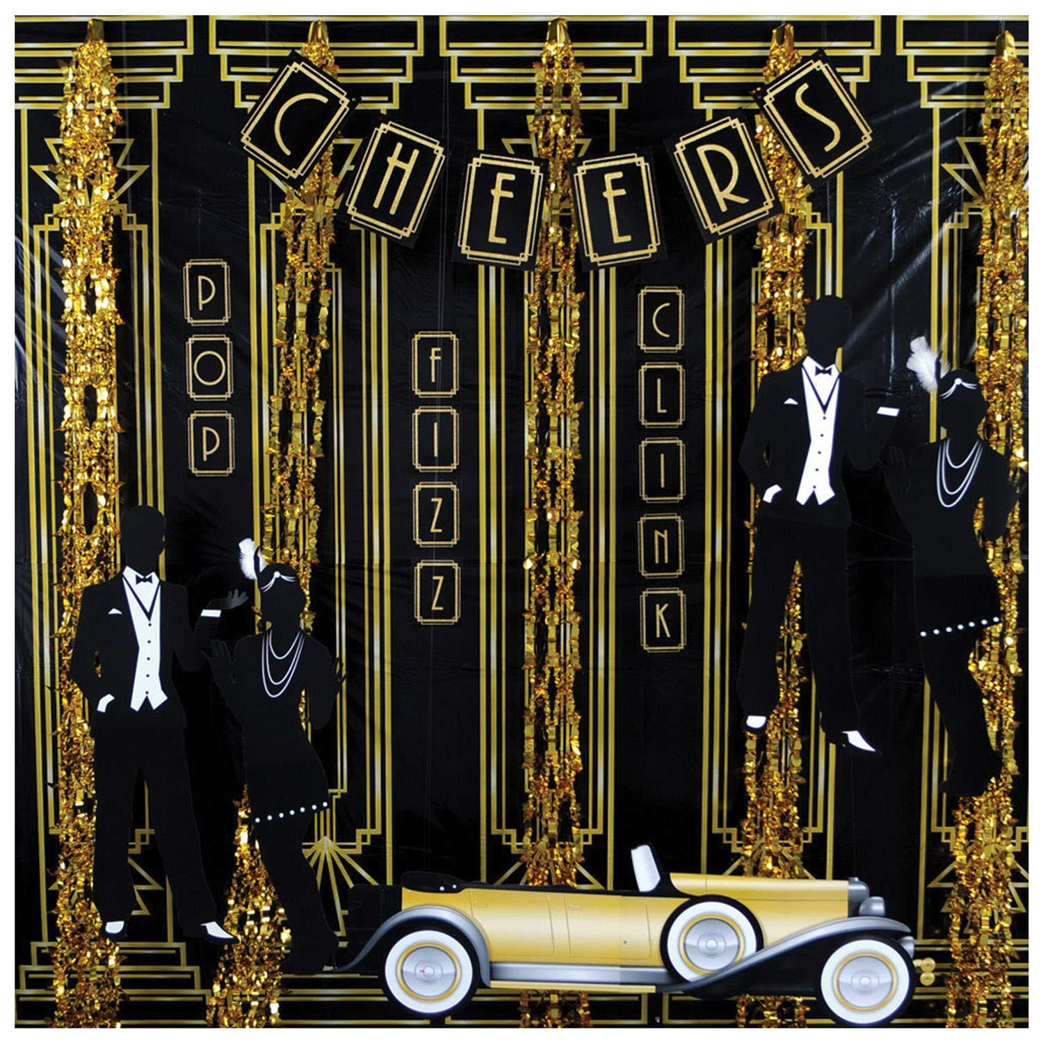 Beistle Great 20s Wall Backdrop, Decorative Wall Covering for Roaring Twenties Parties, Art Deco-Themed Photo Booths, Jazz Night Celebrations, Speakeasy Events, Vintage Decorations, 4' x 30'