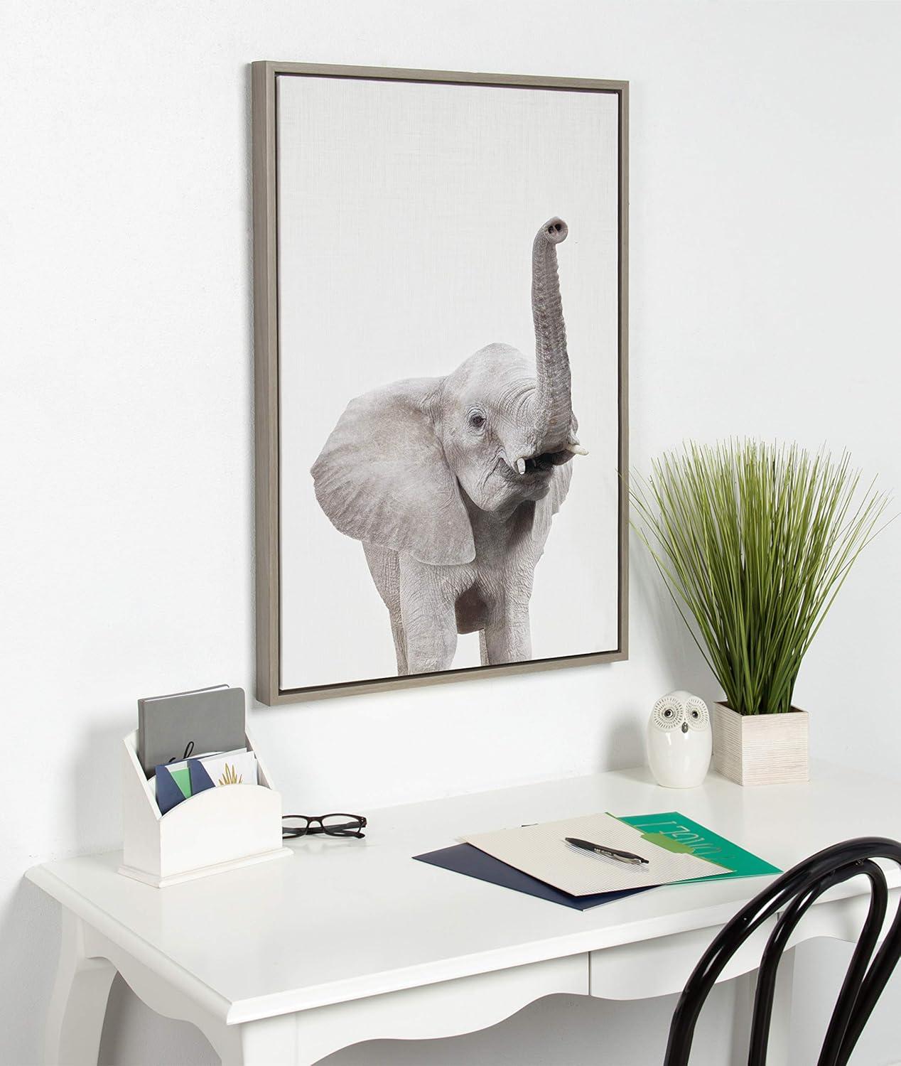23" x 33" Sylvie Young Elephant Framed Canvas by Amy Peterson: Modern Wall Art Decor - Kate & Laurel All Things Decor