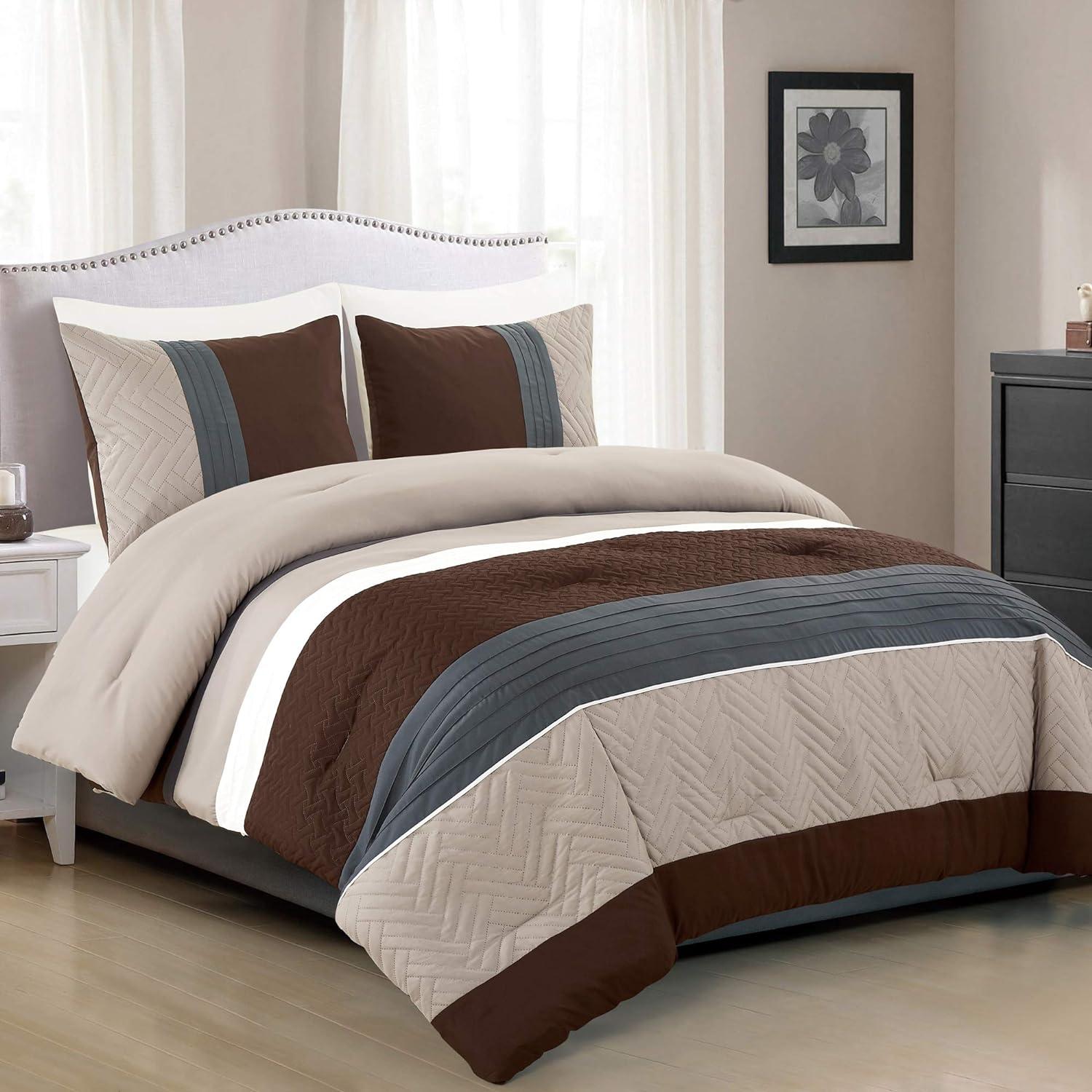 Queen Brown and Gray Microfiber Down Alternative Comforter Set