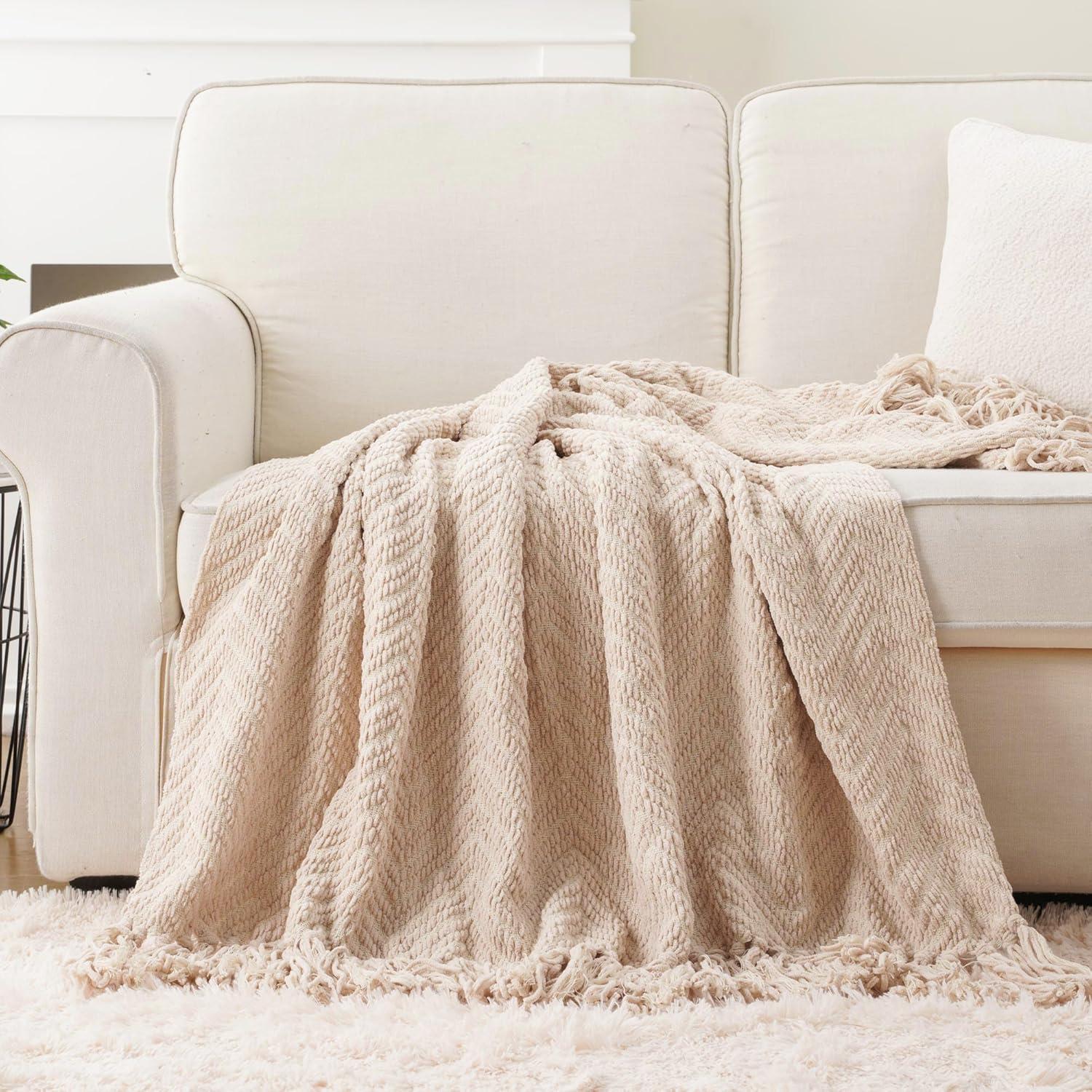 Battilo Home Throw Blanket for Couch, Decorative Knit Grey Blanket for Bed, Super Soft Warm Grey Throws for Room Farmhouse Accent Decor, 50"x60"