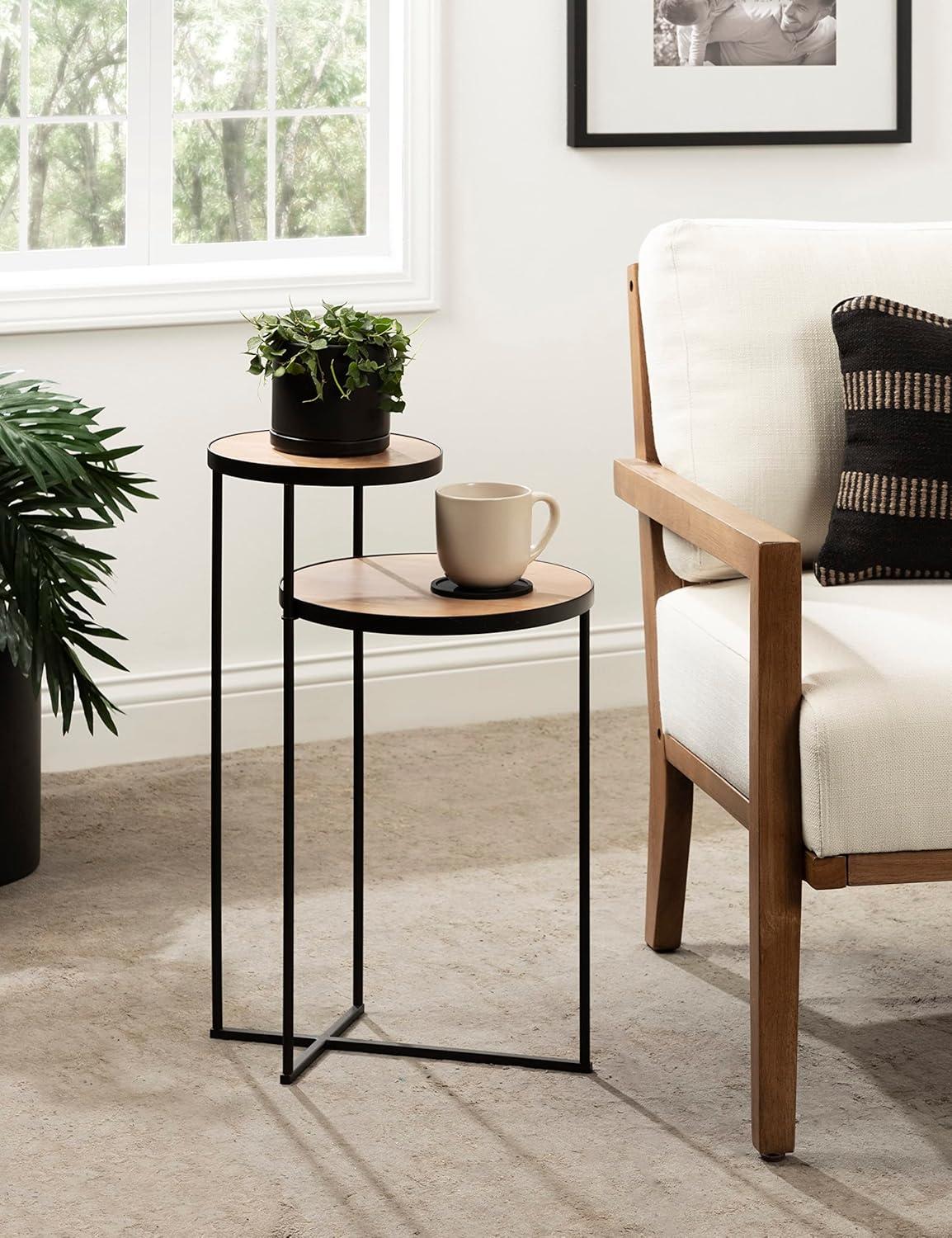 Kate and Laurel Peero Round Metal Side Table, 12x15x24, Natural and Black