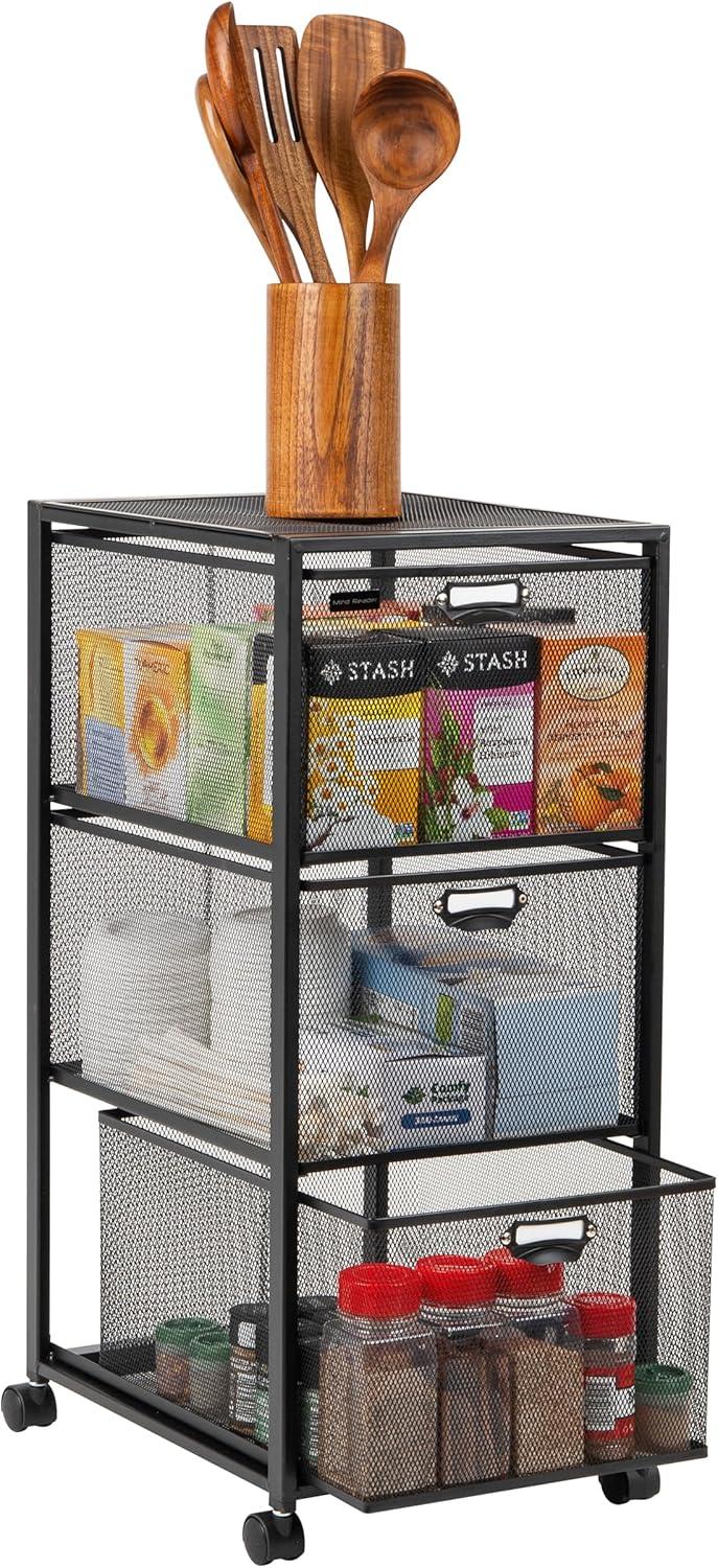 Rolling Cart with Drawers, Utility Cart, Craft Storage, Metal, 24.25"L x 15.25"W x26.25"H