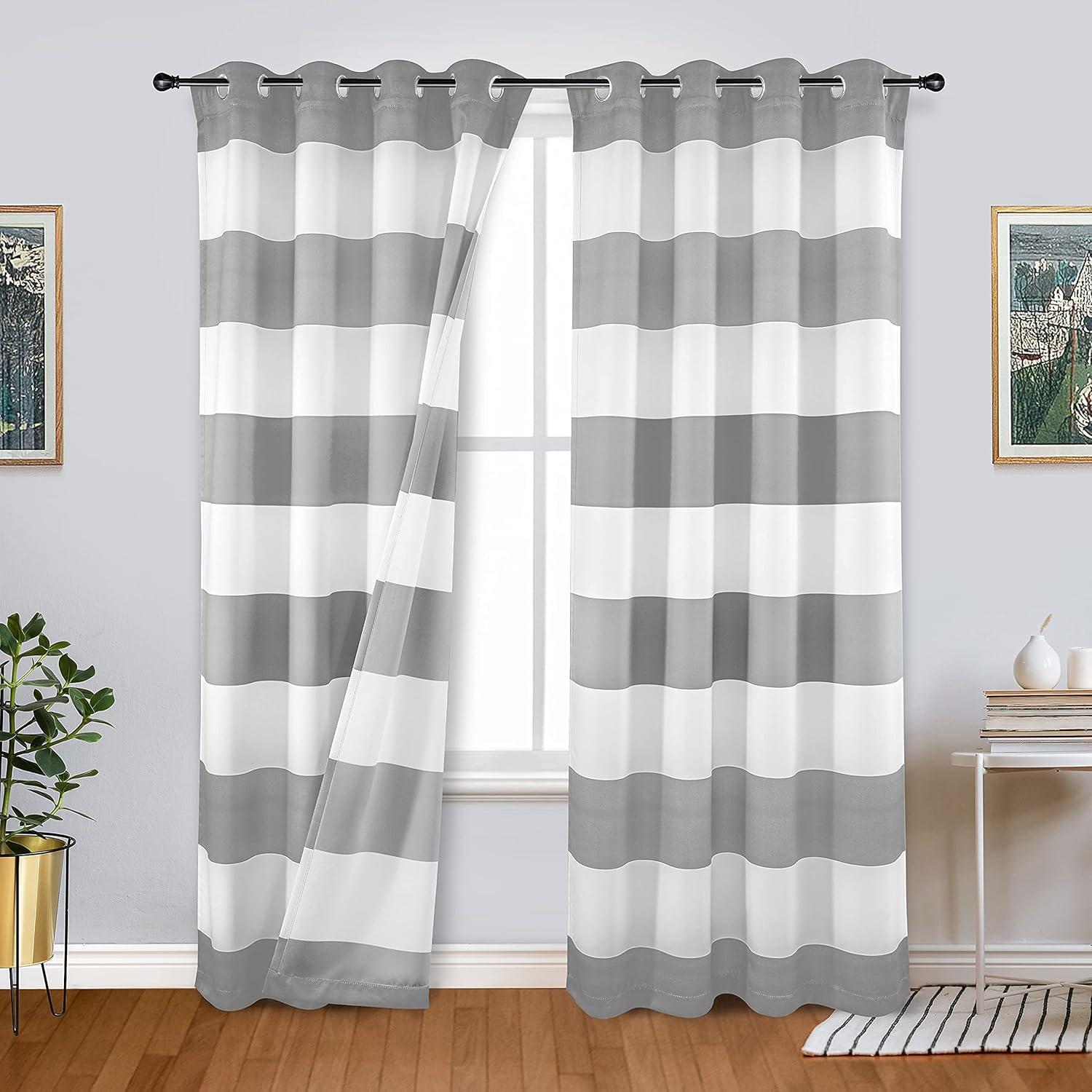 DriftAway  Mia Stripe Room Darkening Curtain Panel Pair Grey 52" x 84"