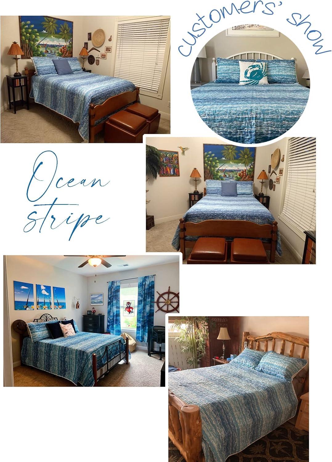 DESIGN STUDIO Ocean Stripe Blue All-Season Reversible Cotton Quilt Set